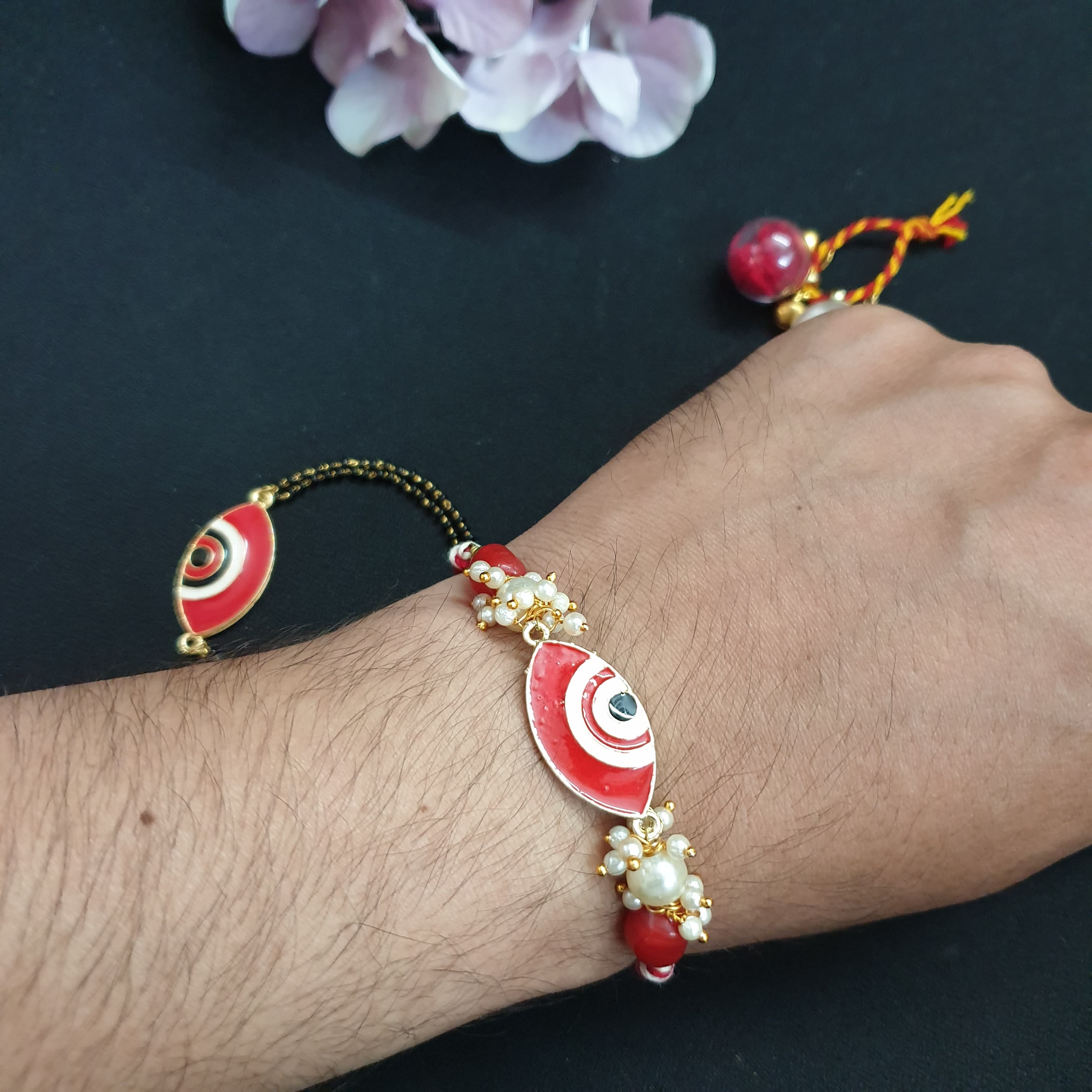 Red Evil Eye Nazariya Couple Rakhi Set