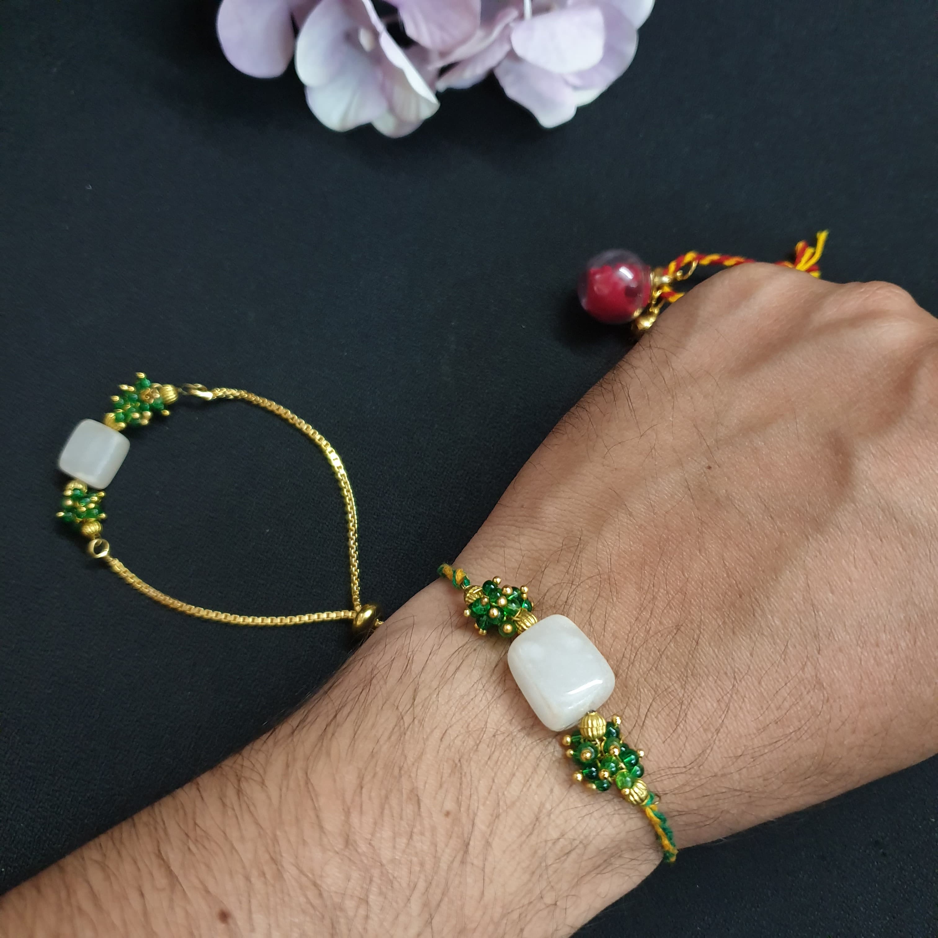 Stone Couple Rakhi Set