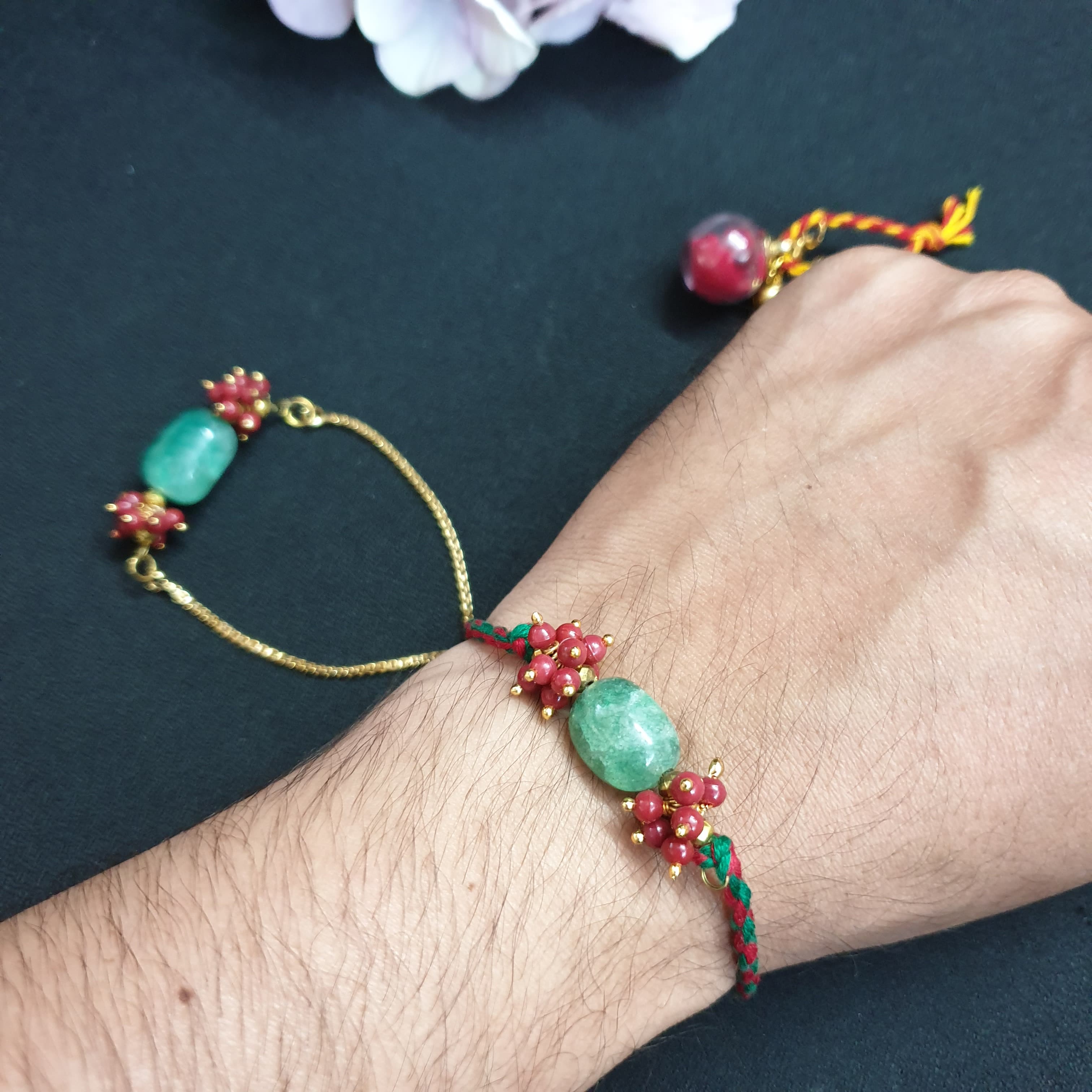 Emerald Beaded Couple Rakhi Set