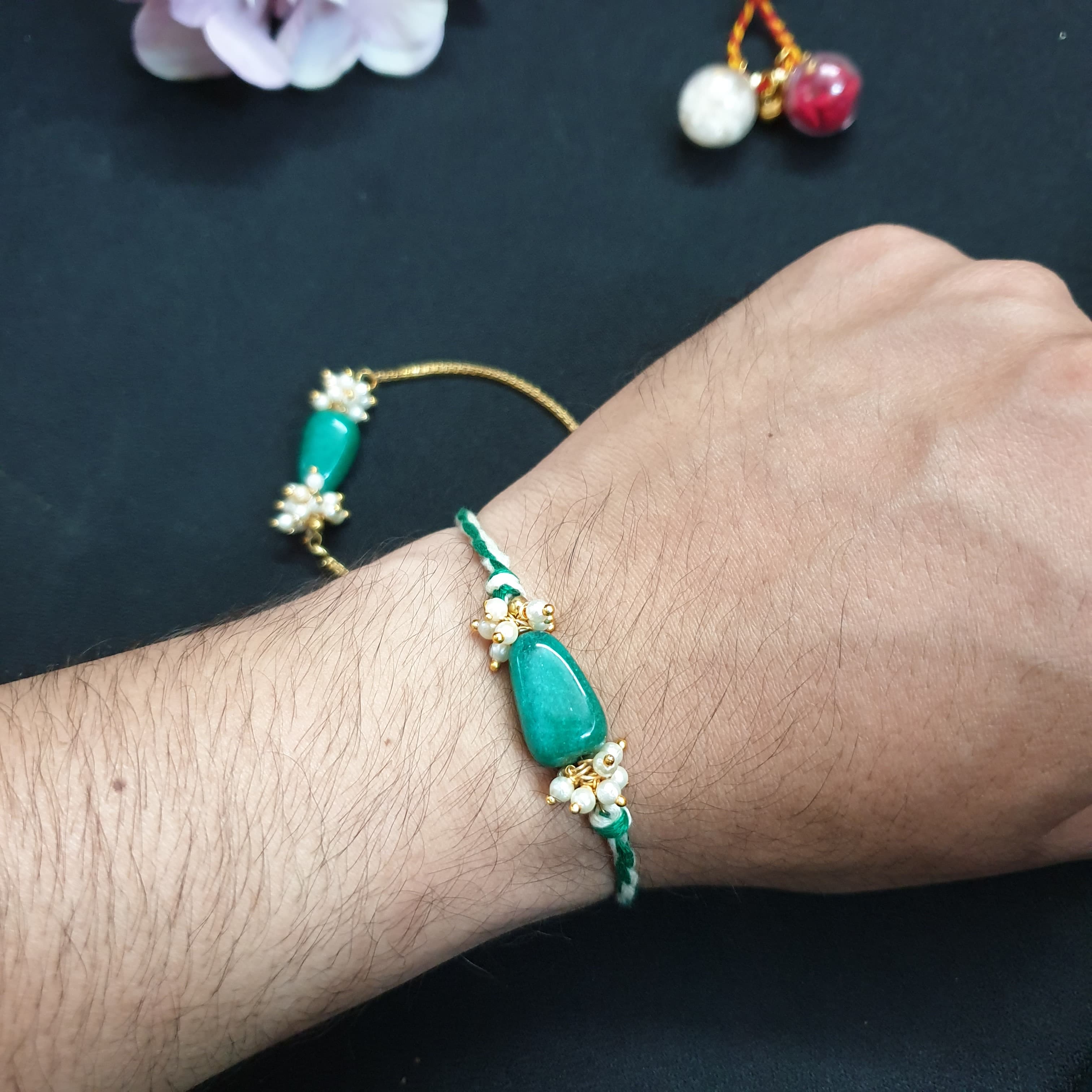 Emerald Pearl Stone Bhaiya Bhabhi Rakhi