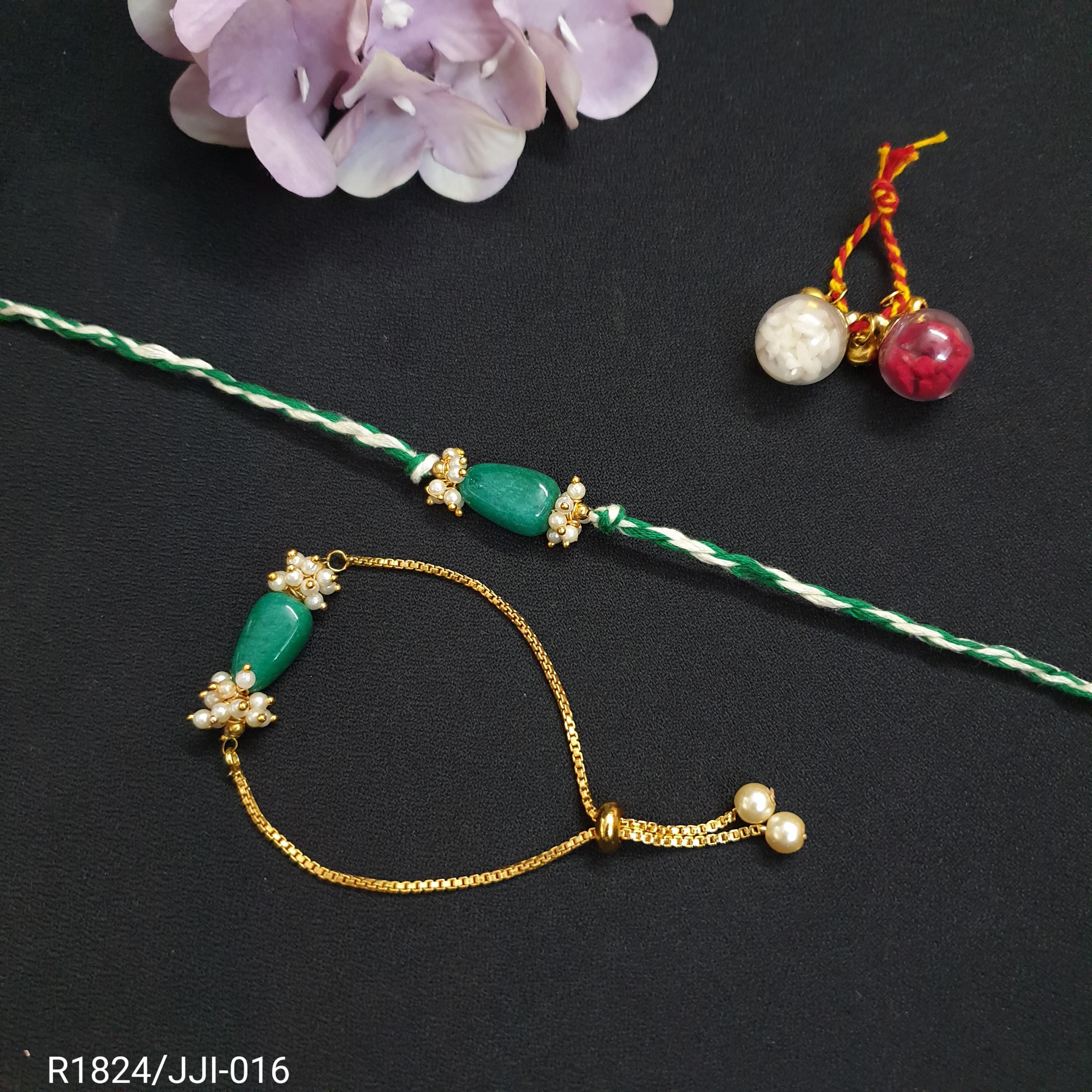 Emerald Pearl Stone Bhaiya Bhabhi Rakhi