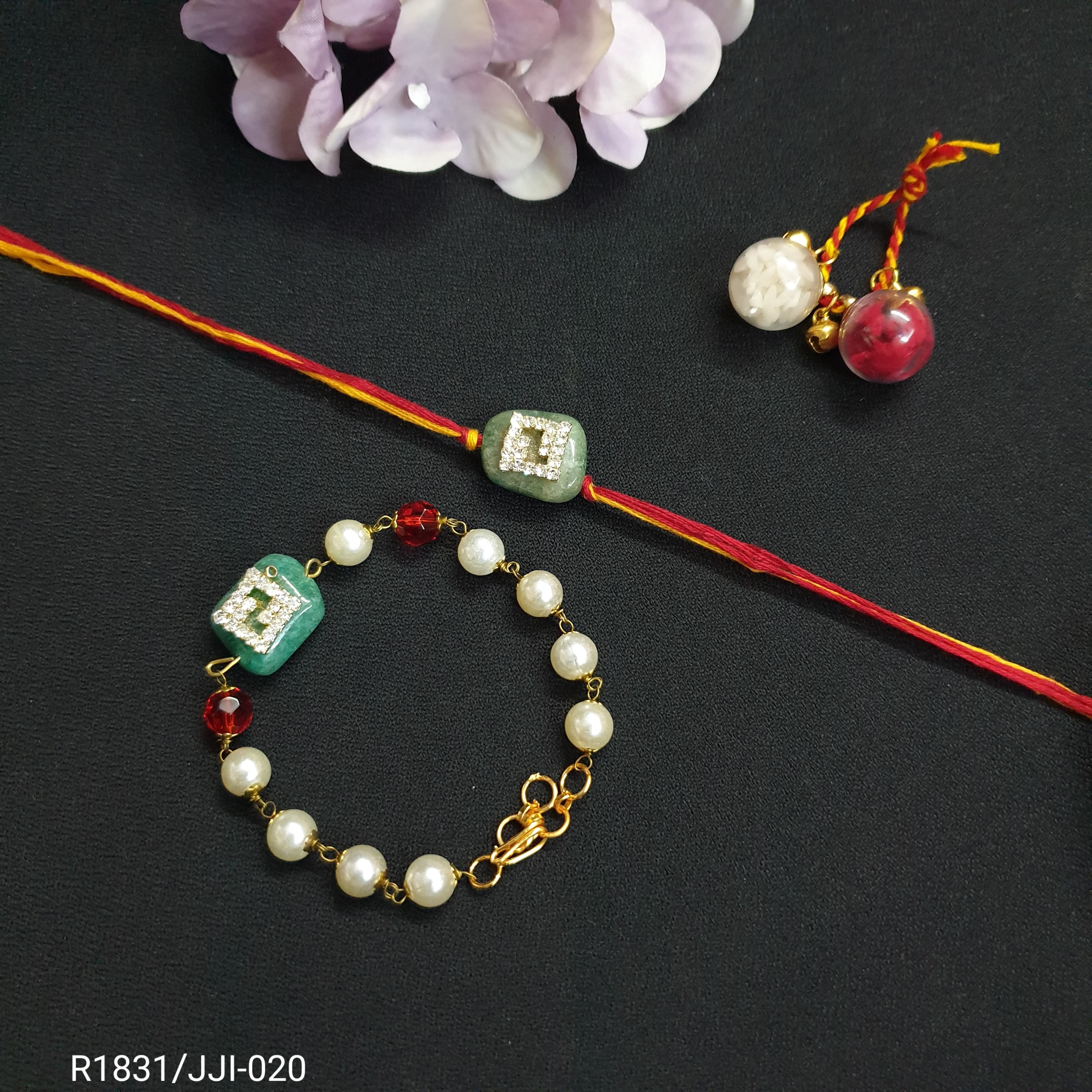 Emerald AD Stone Couple Rakhi Set