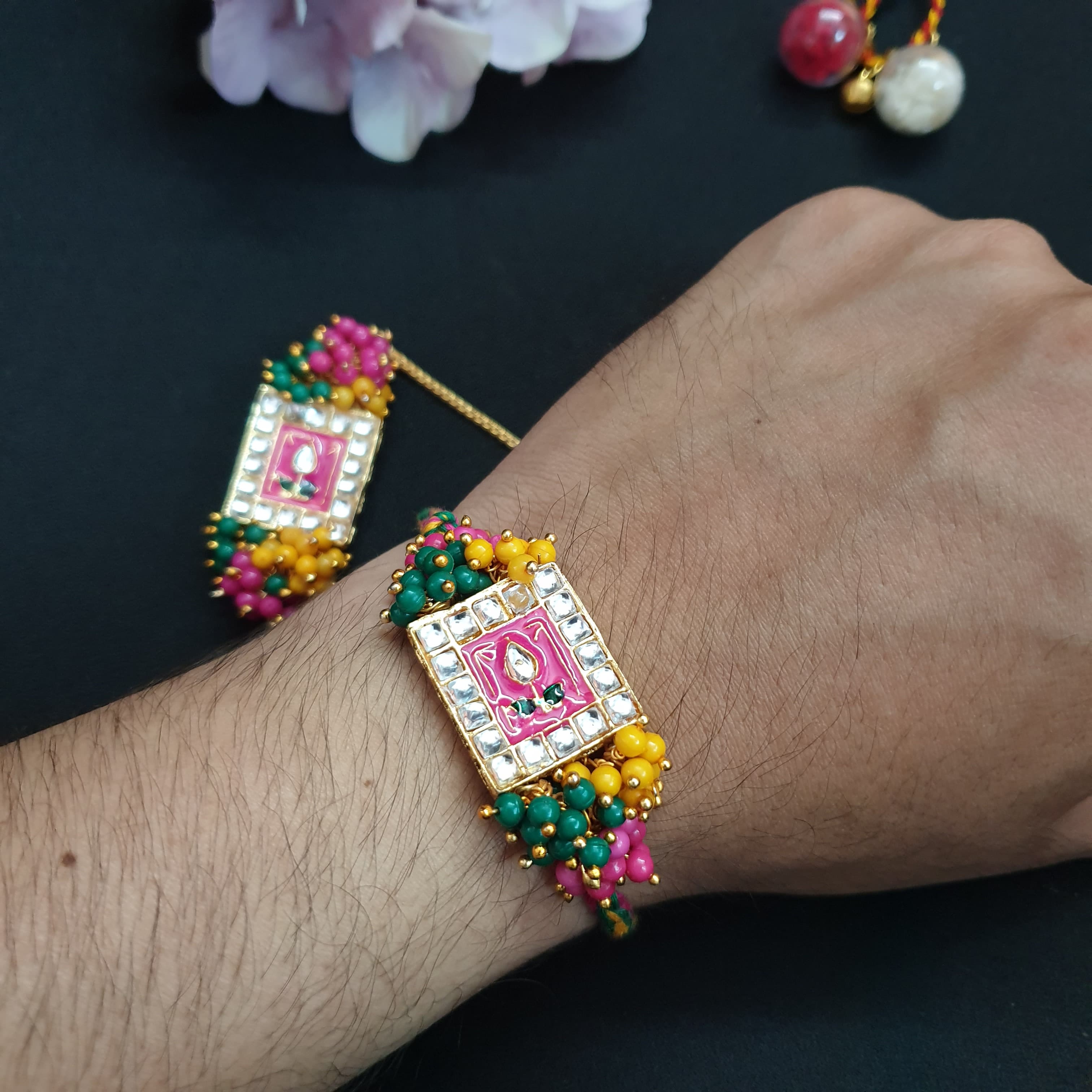 Multicolor Meenakari Couple Rakhi Set