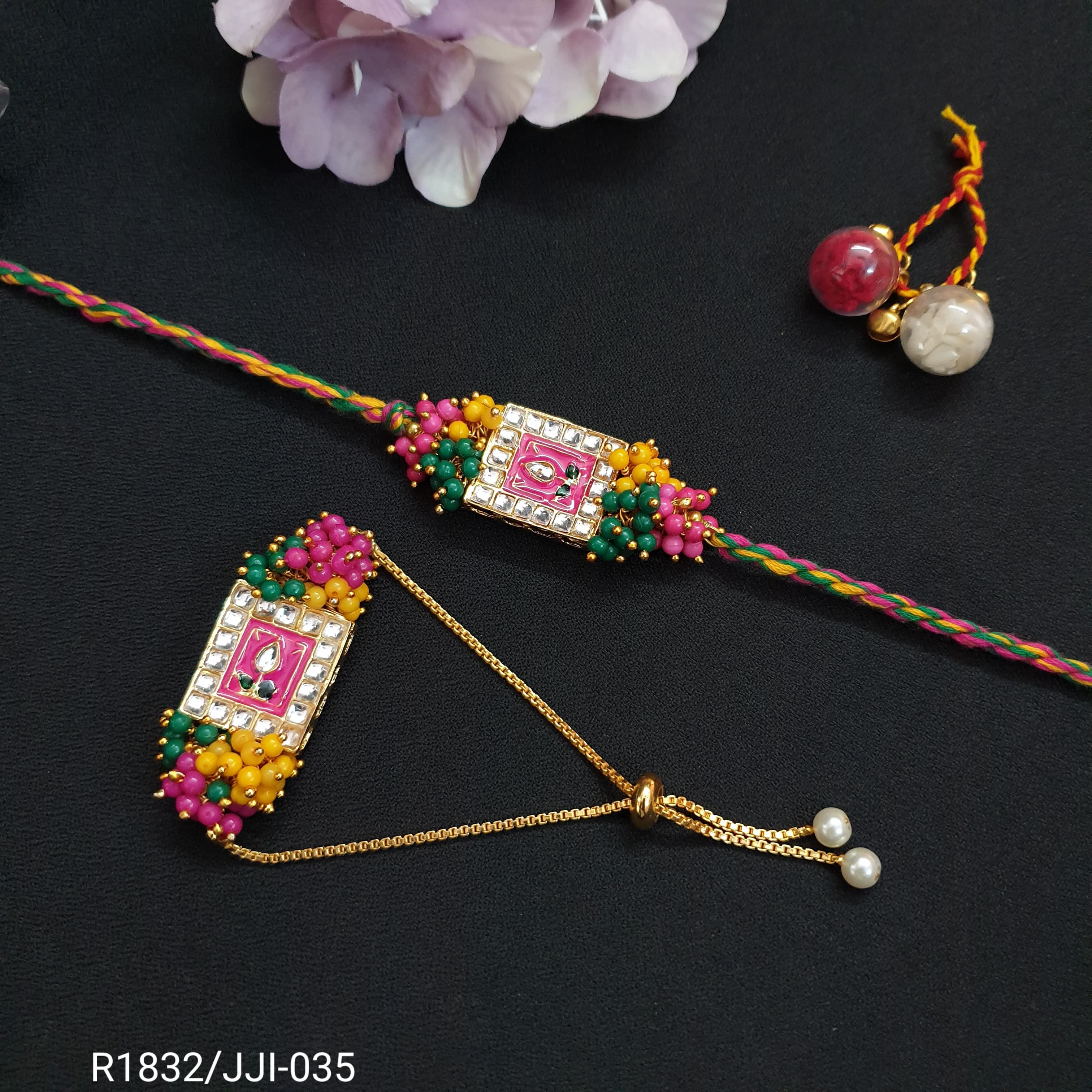 Multicolor Meenakari Couple Rakhi Set