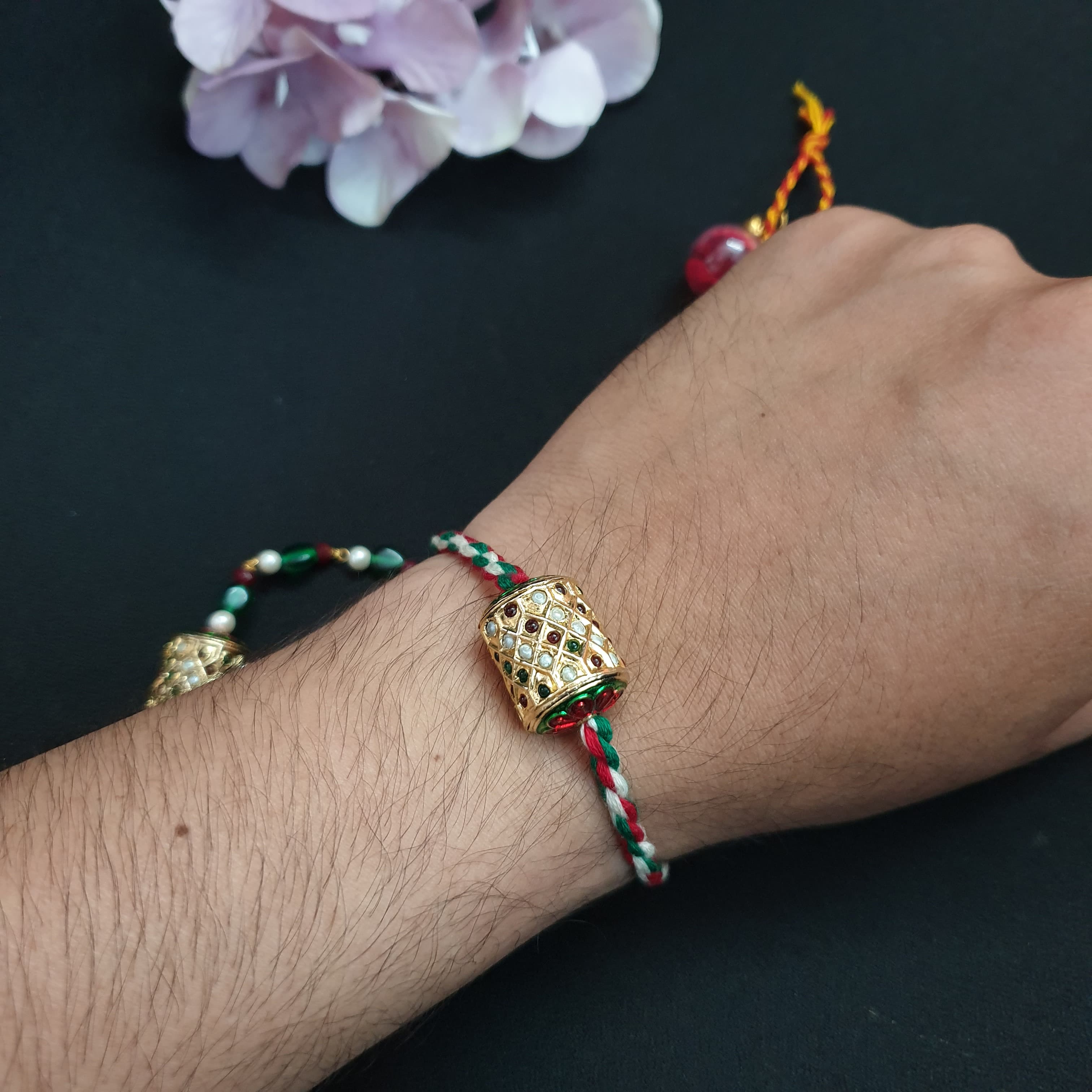 Multicolor Jadau Couple Rakhi Set