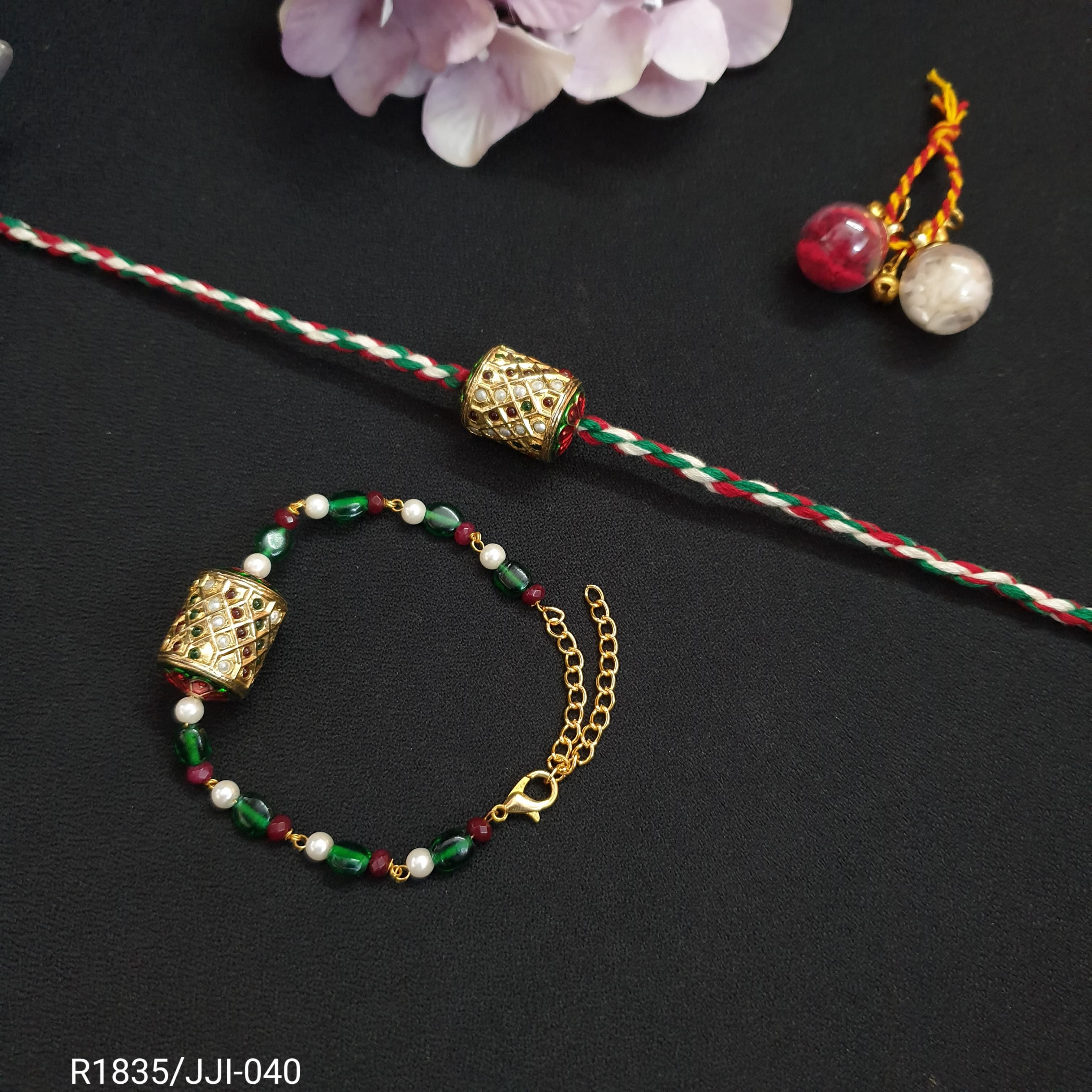 Multicolor Jadau Couple Rakhi Set