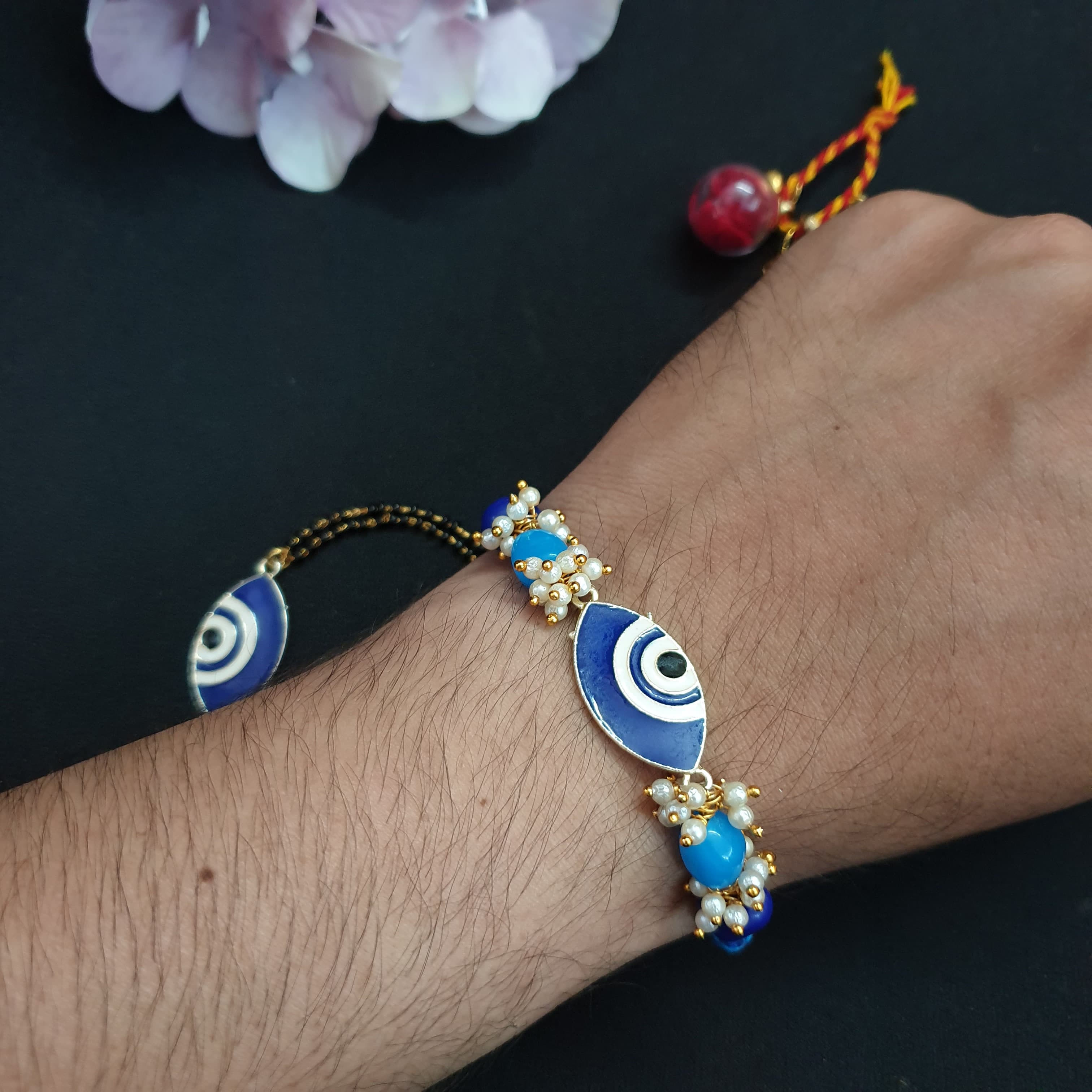 Blue Evil Eye Nazariya Couple Rakhi Set