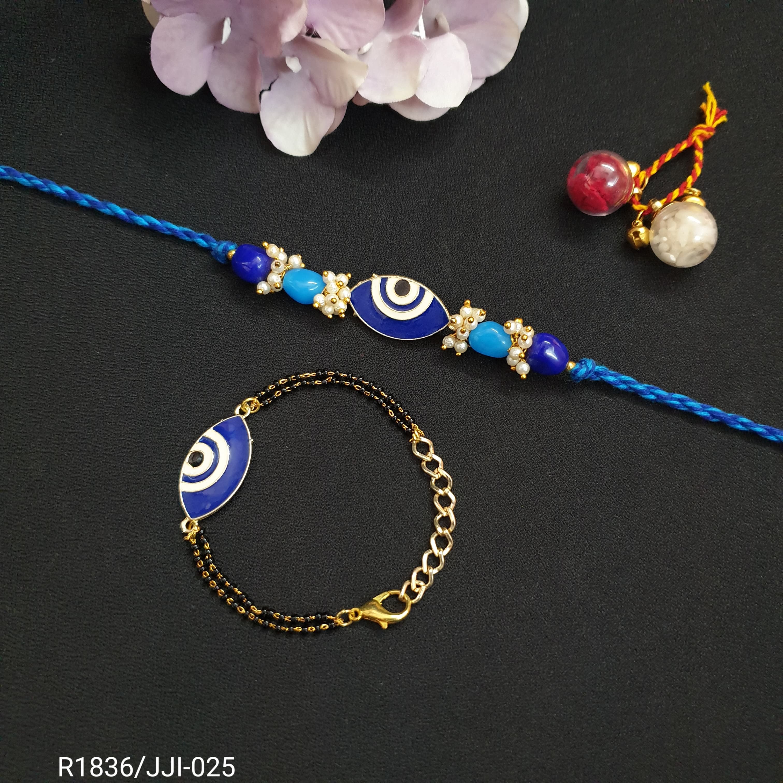 Blue Evil Eye Nazariya Couple Rakhi Set