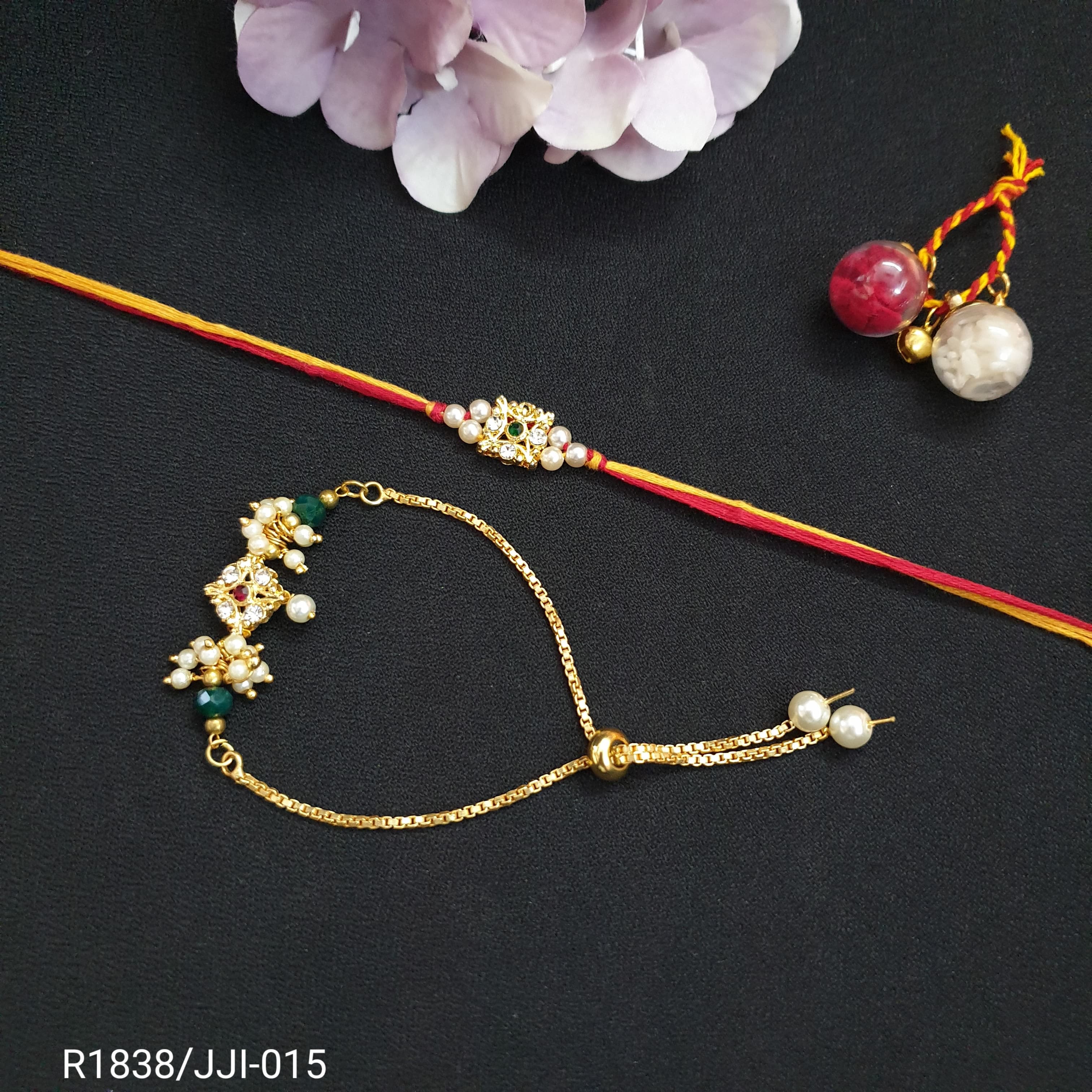 Red Stone Couple Rakhi Set