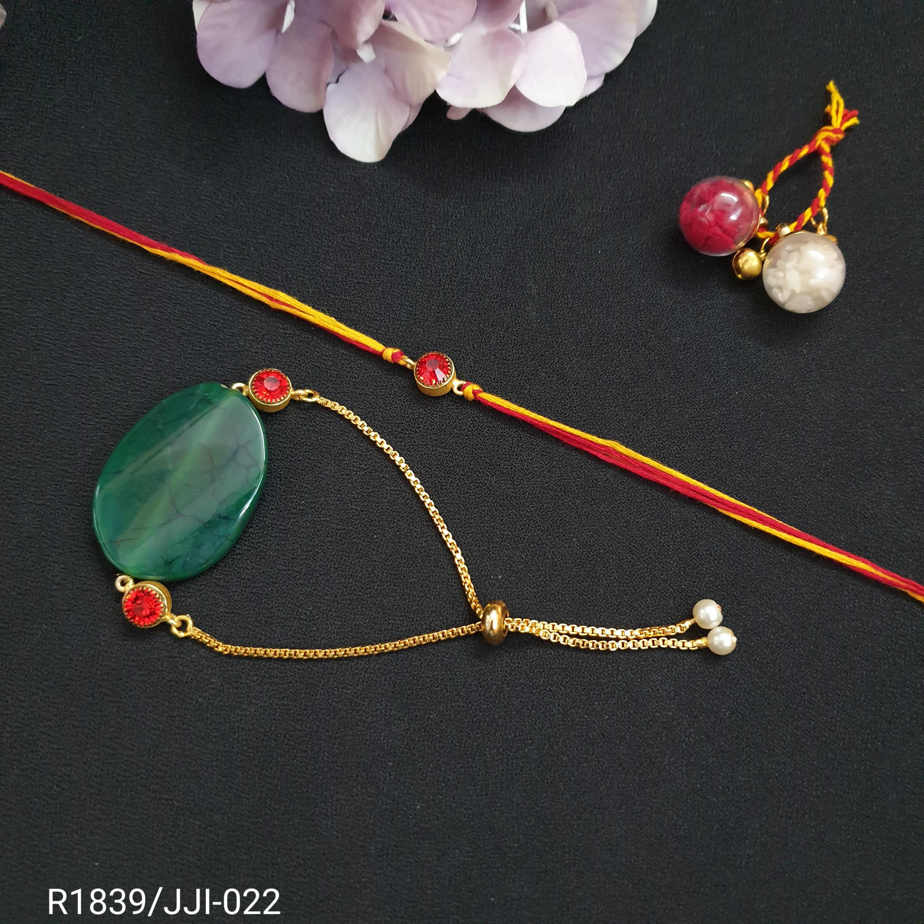 Red Stone Bhaiya Bhabhi Rakhi Set