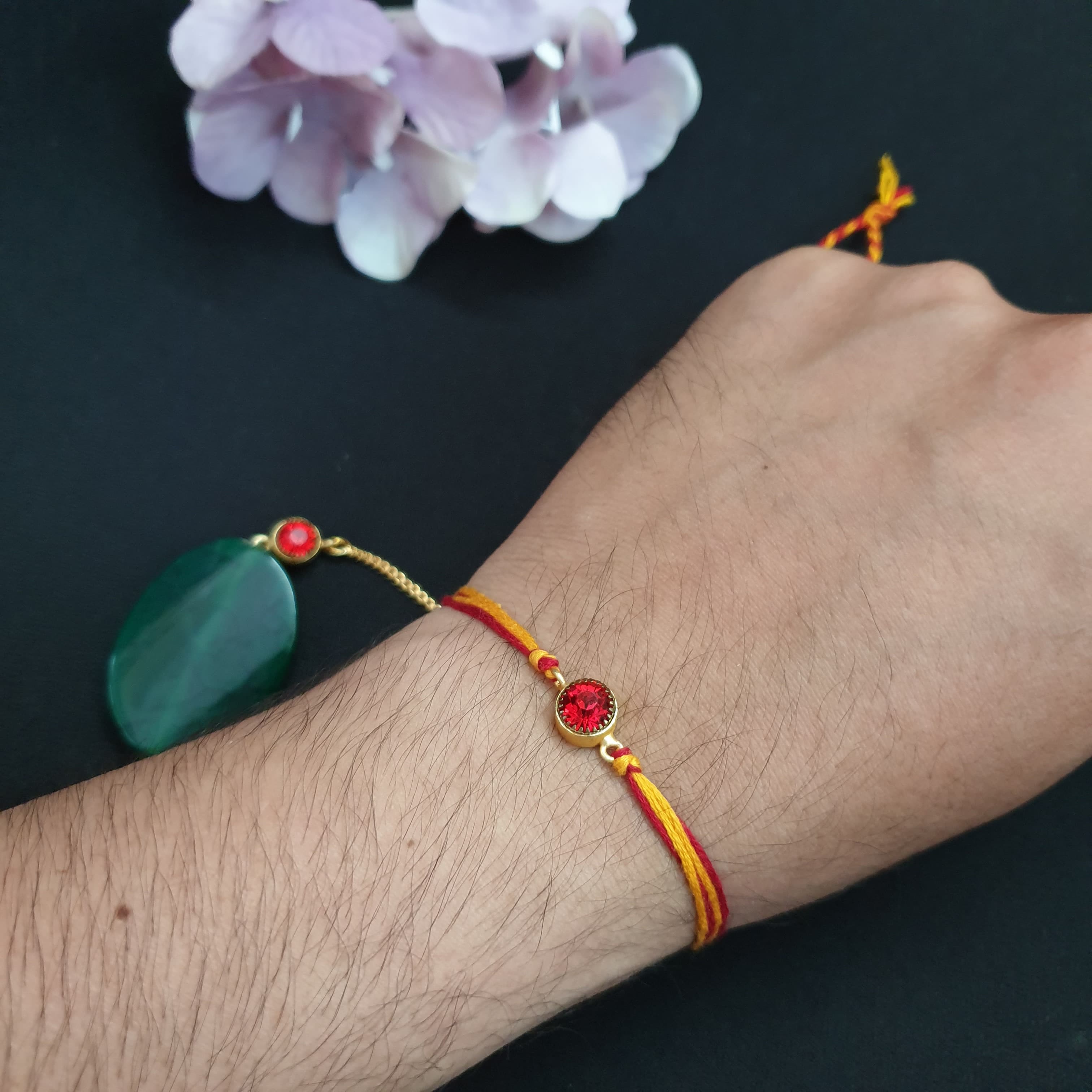 Red Stone Bhaiya Bhabhi Rakhi Set