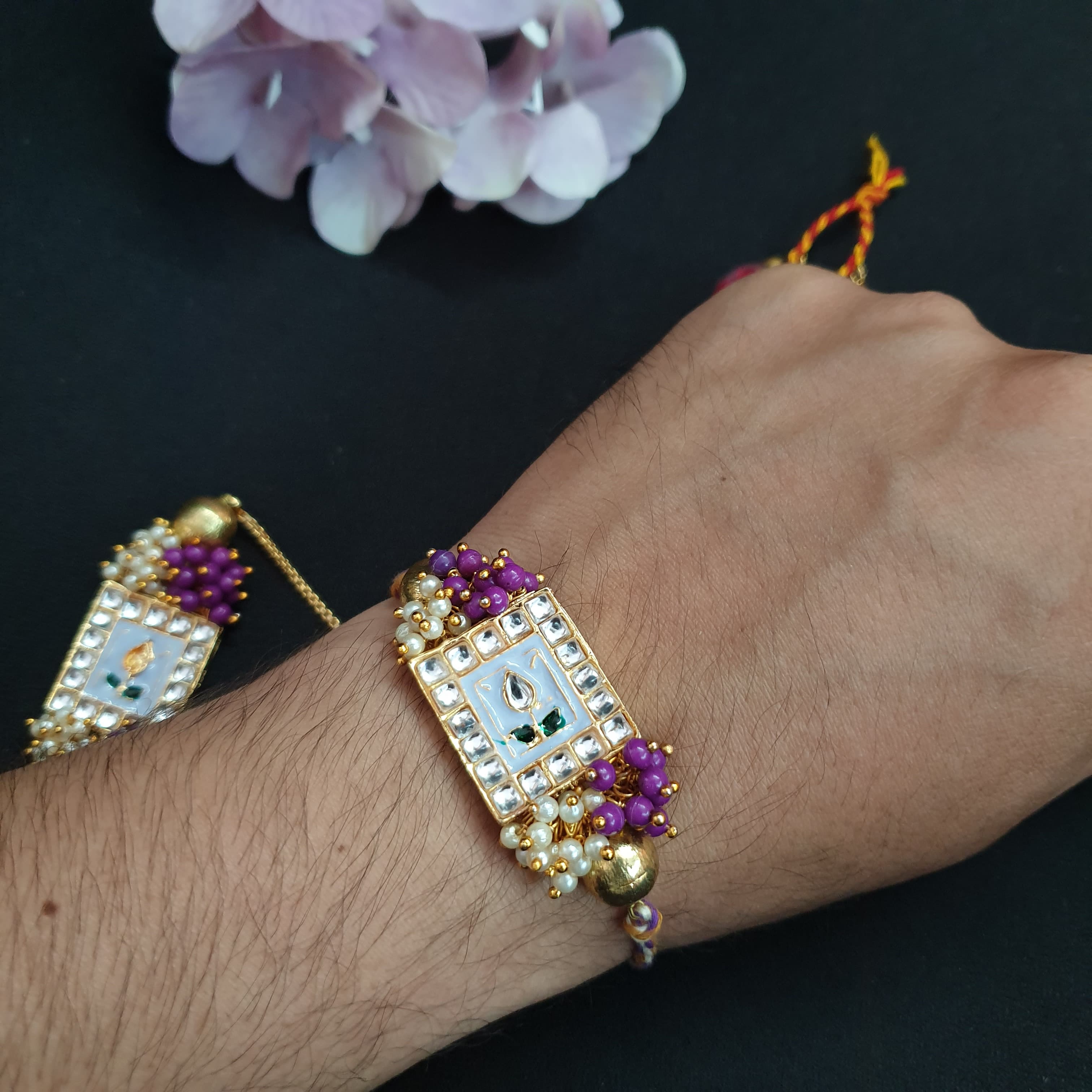 Purple Meenakari Bhaiya Bhabhi Rakhi Set