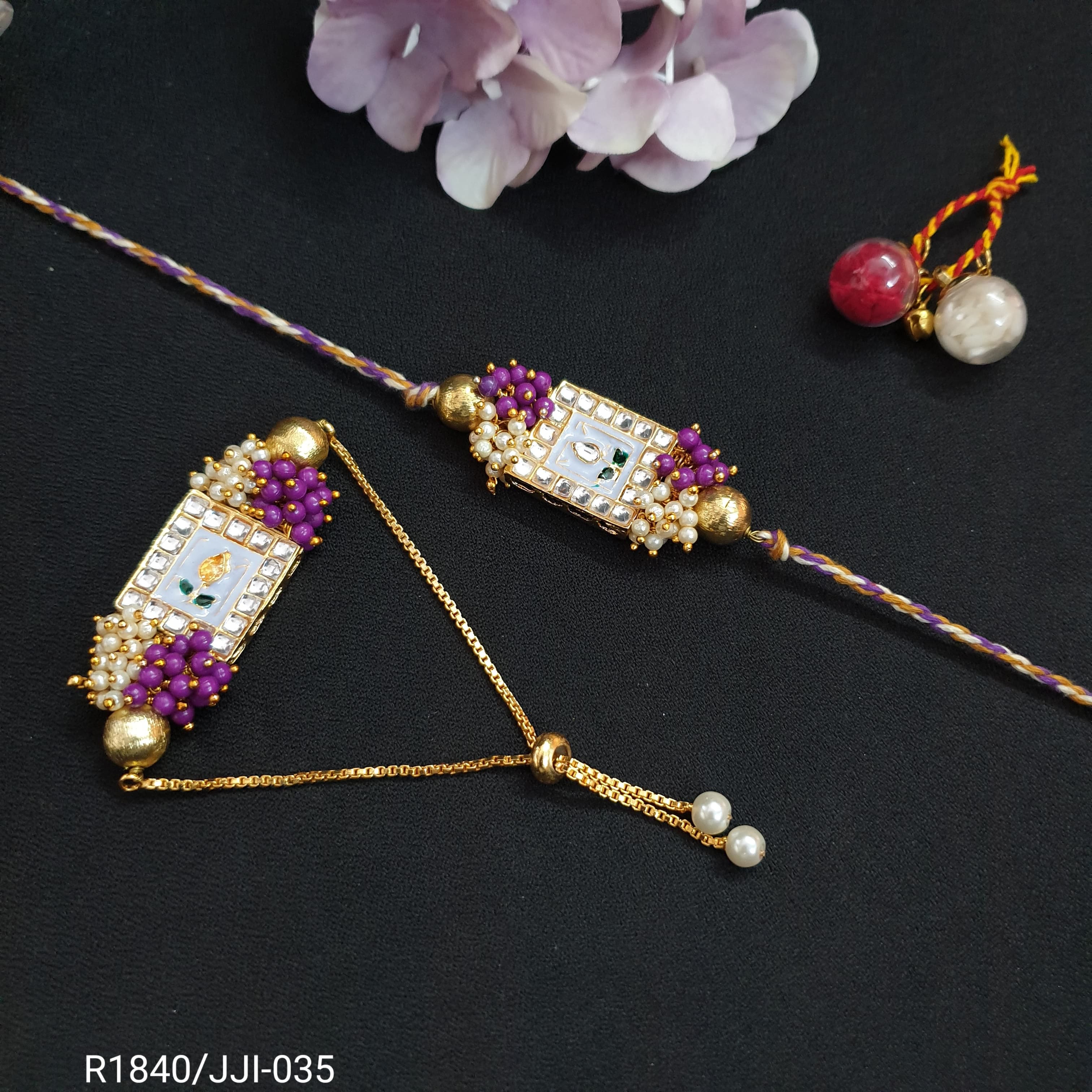 Purple Meenakari Bhaiya Bhabhi Rakhi Set