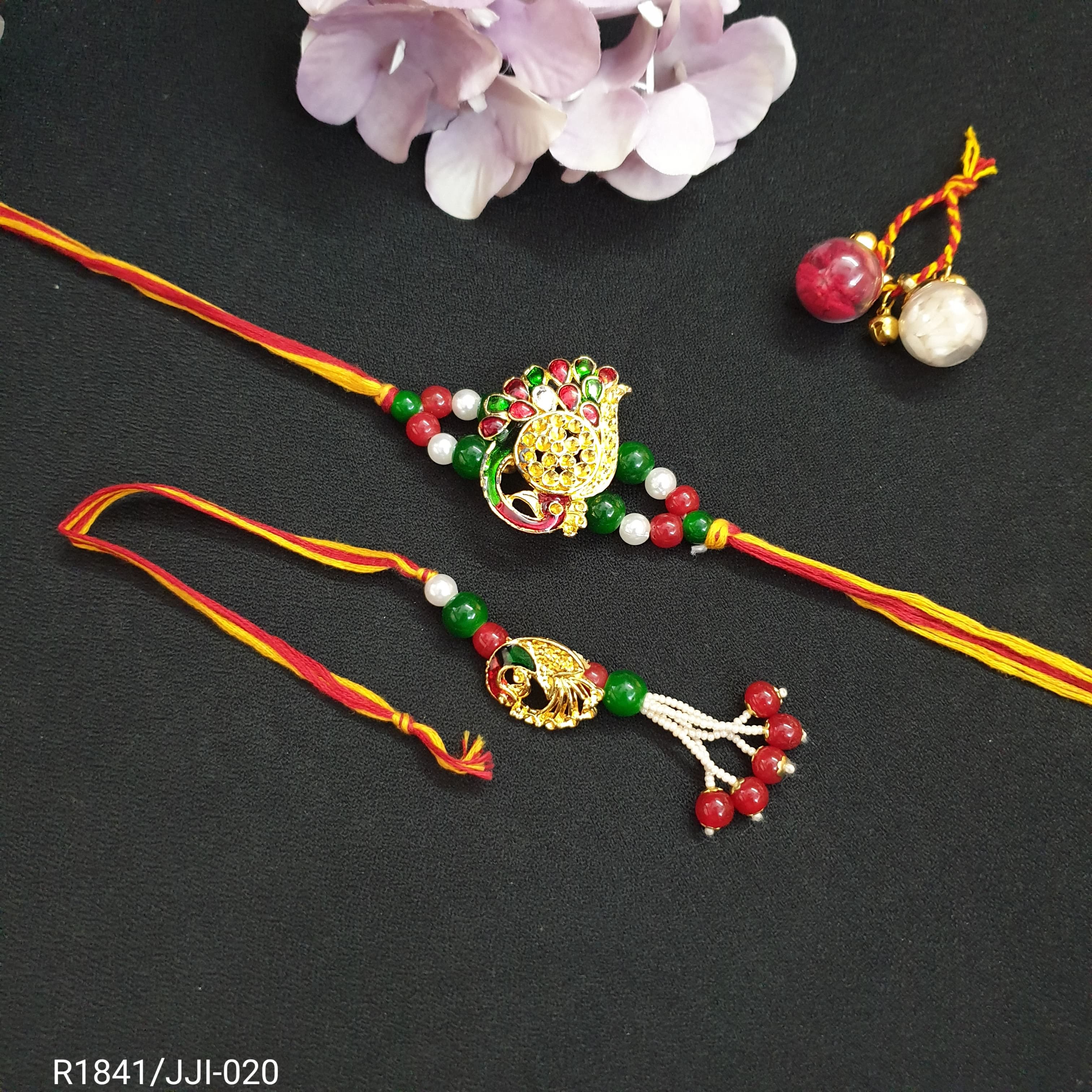 Gold Peacock Meenakari Bhaiya Bhabhi Rakhi Set
