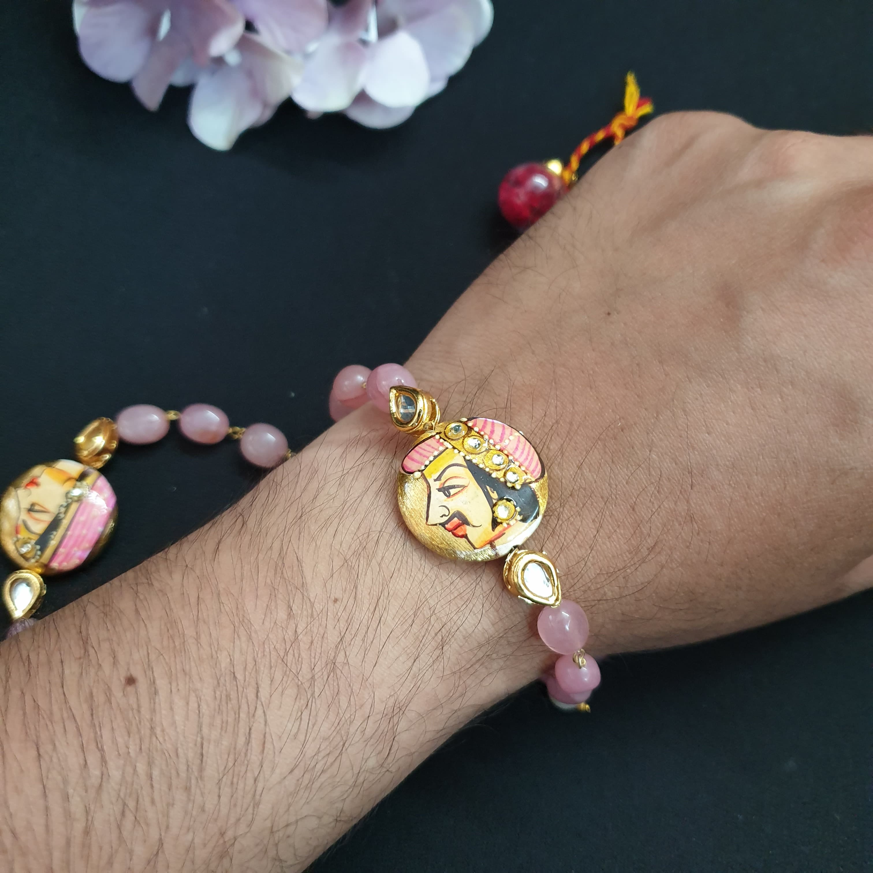 Pink King Queen Couple Rakhi Set