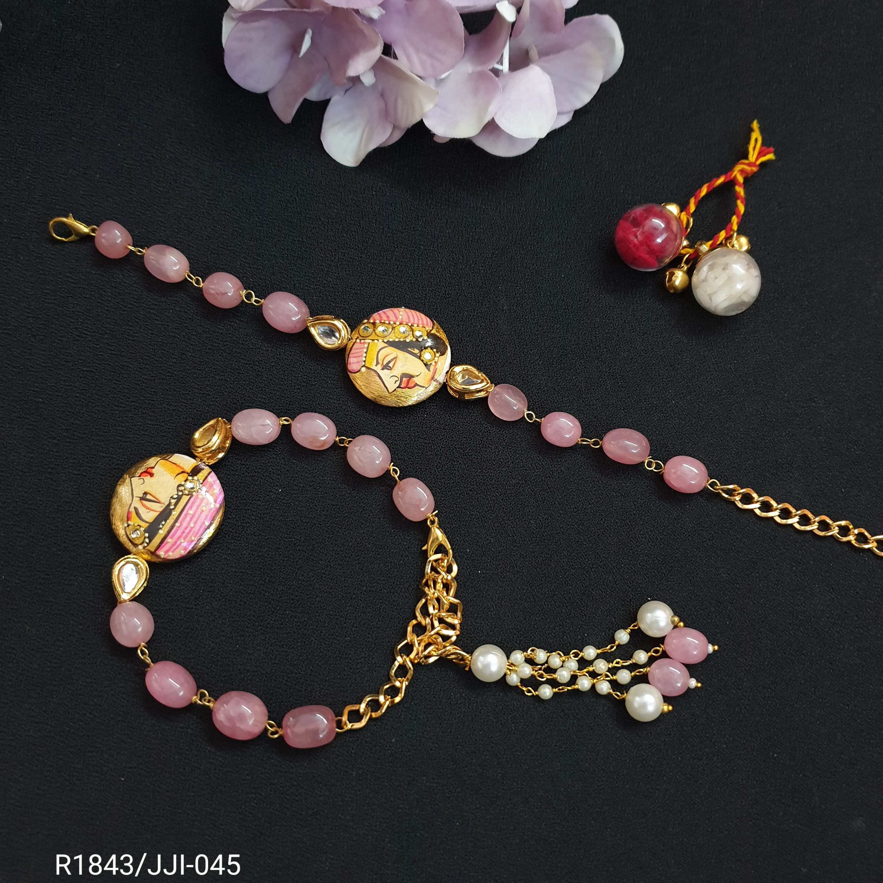Pink King Queen Couple Rakhi Set