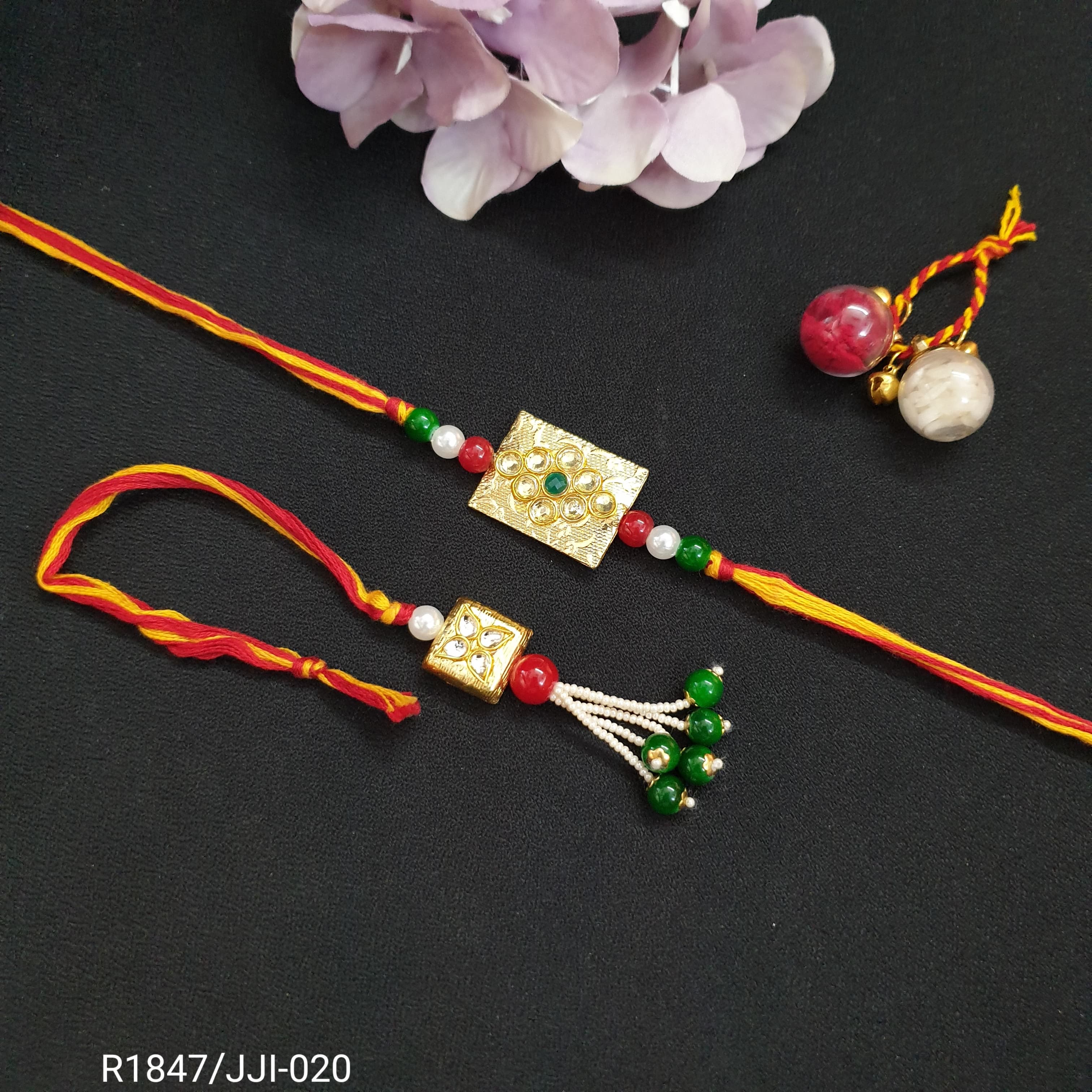 Kundan Gold Bead Couple Rakhi Set