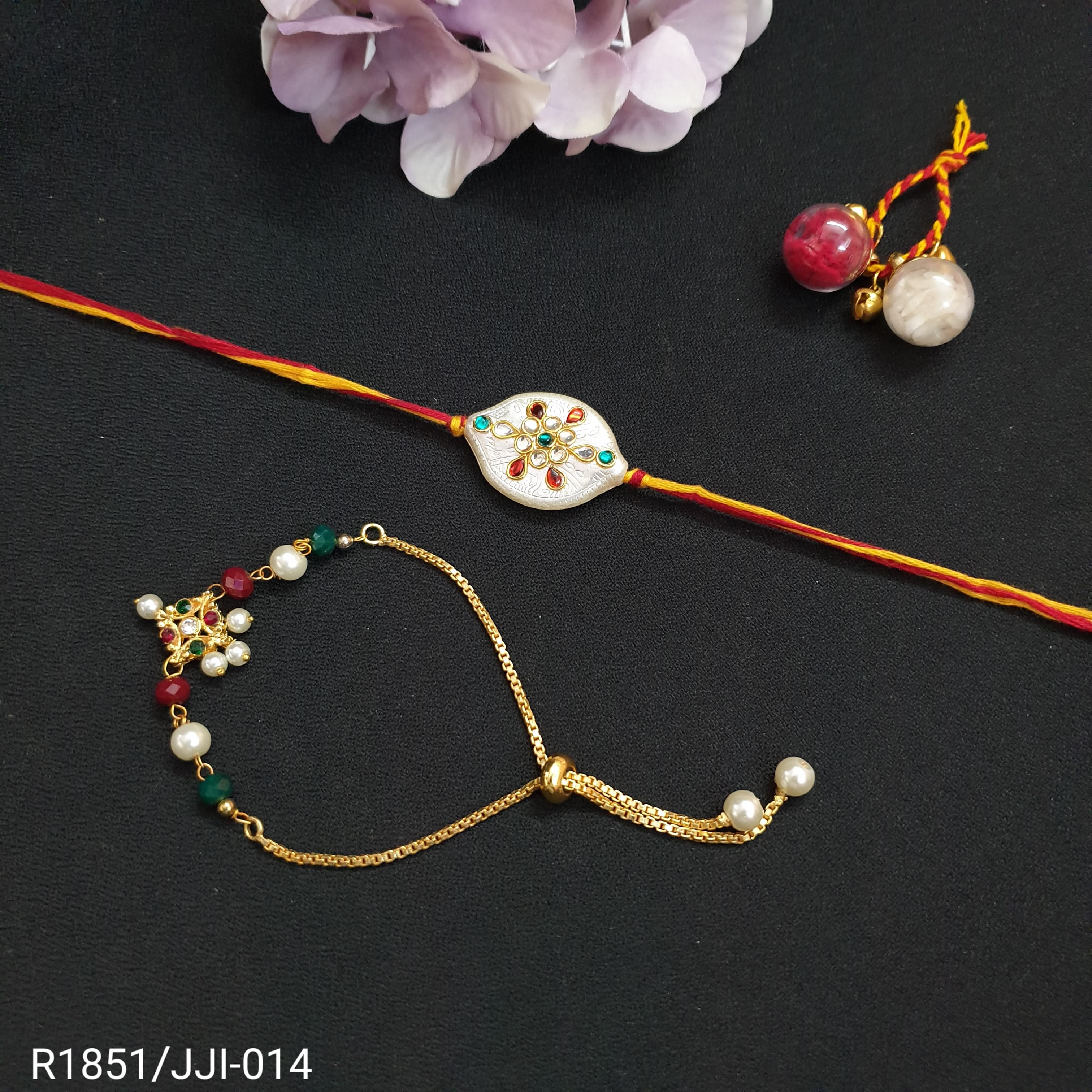 Kundan Designer Bead Couple Rakhi Set
