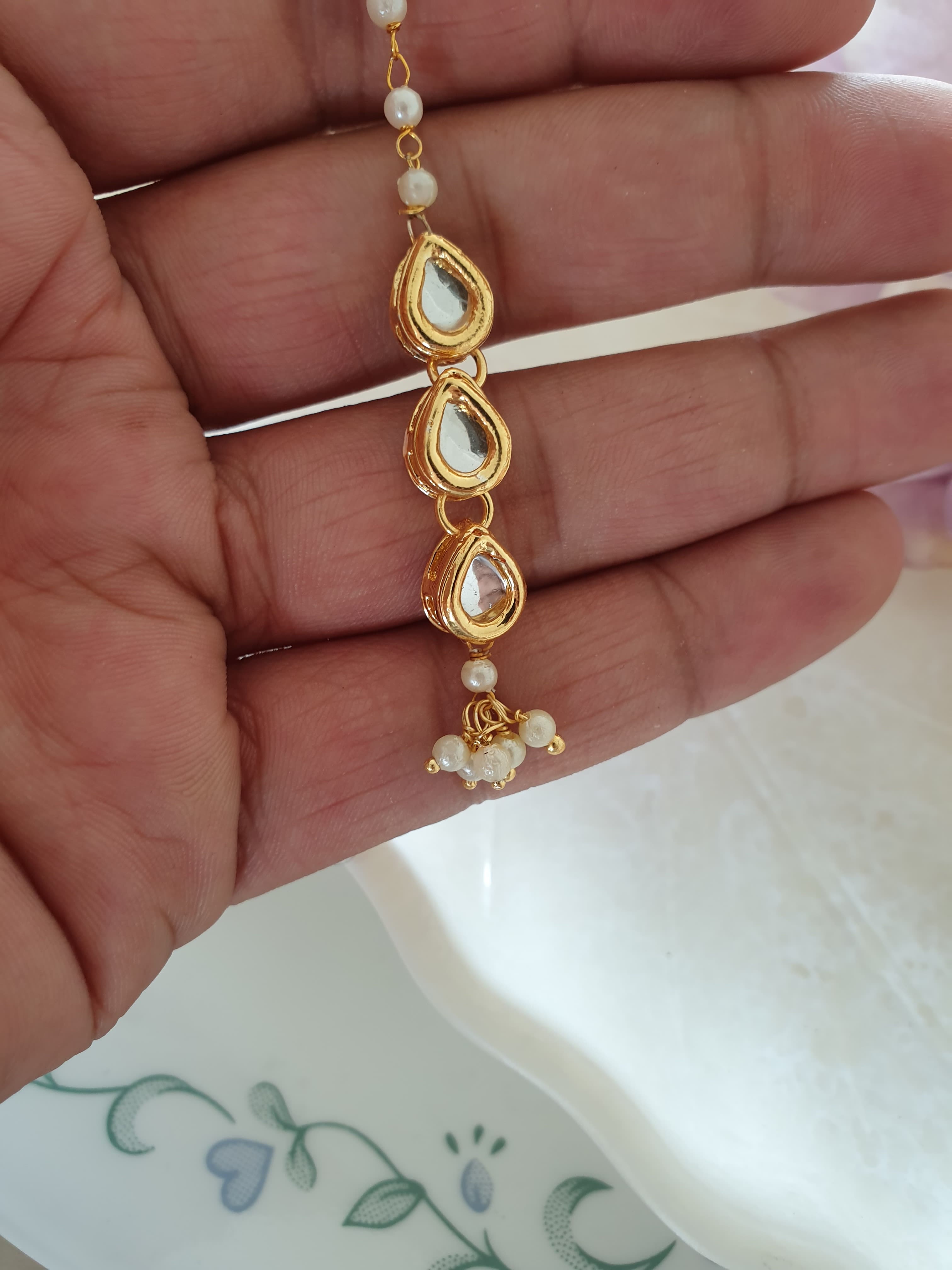 Teardrop Kundan Stone Pearl Beaded Maang Tikka