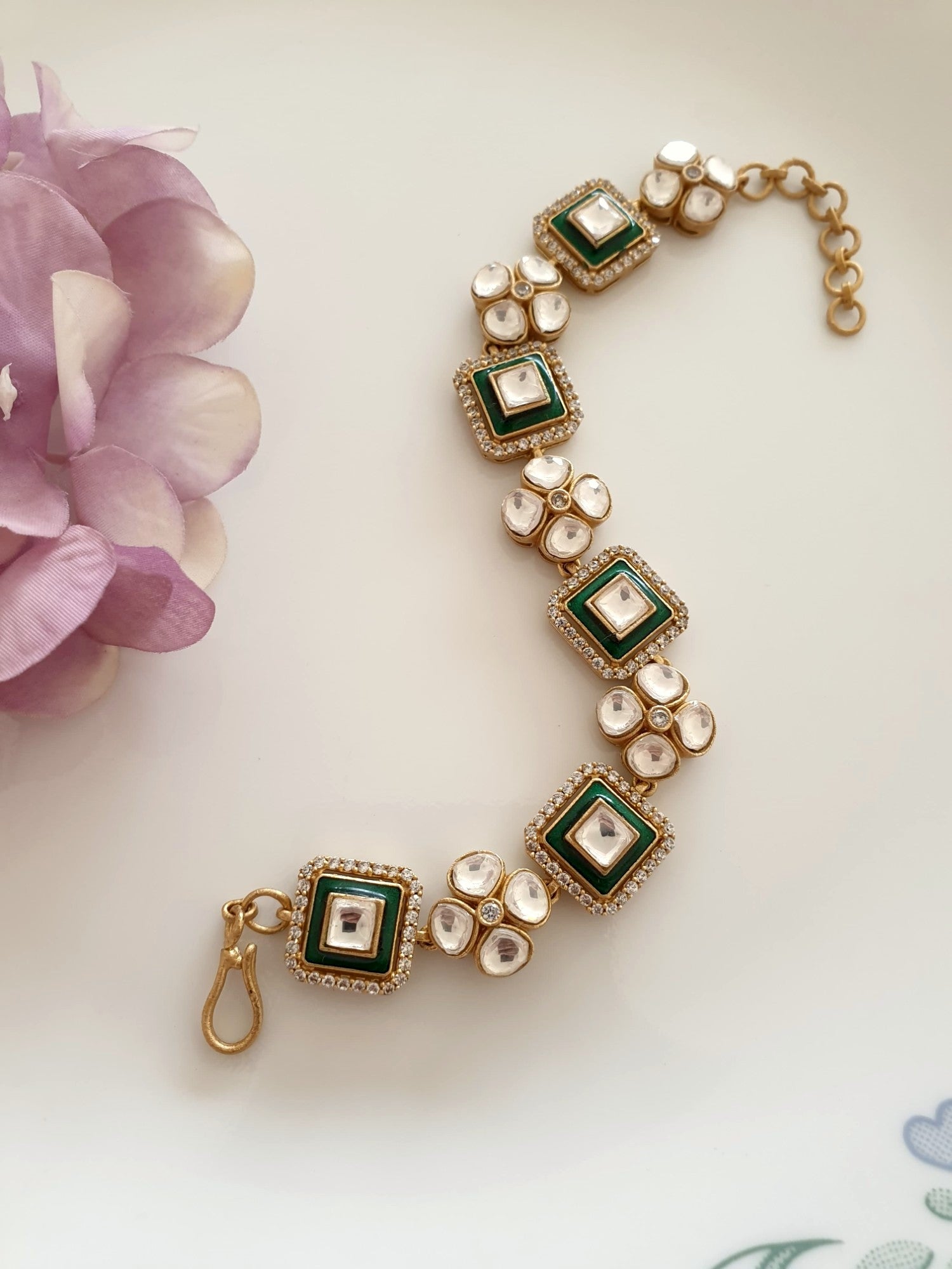 Premium Kundan Polki Stone Adjustable Bracelet