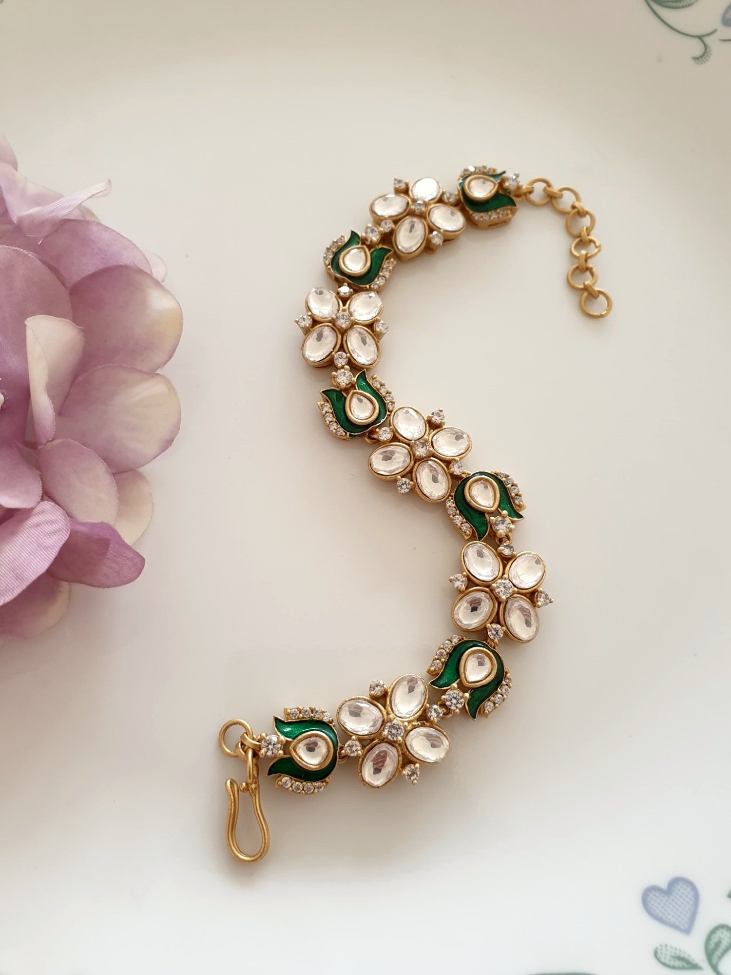 Delicate Kundan Polki Meenakari Stone Adjustable Bracelet