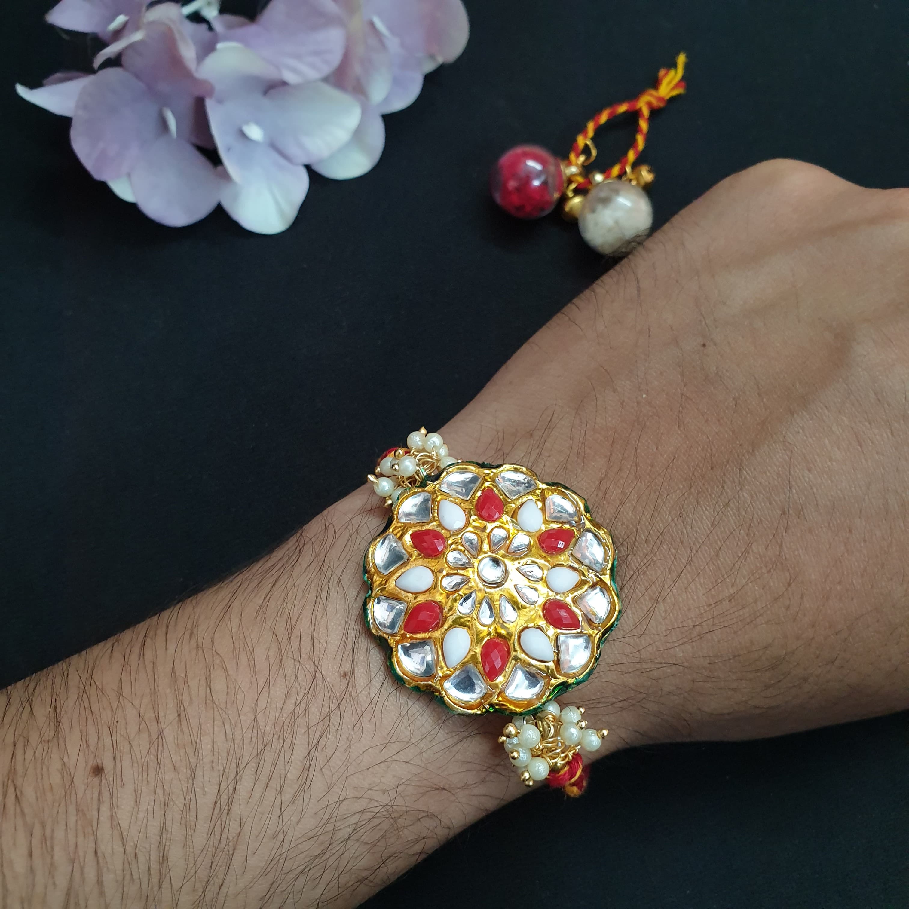 Red Kundan Meena Rakhi For Rakshabandhan (Pack of One)