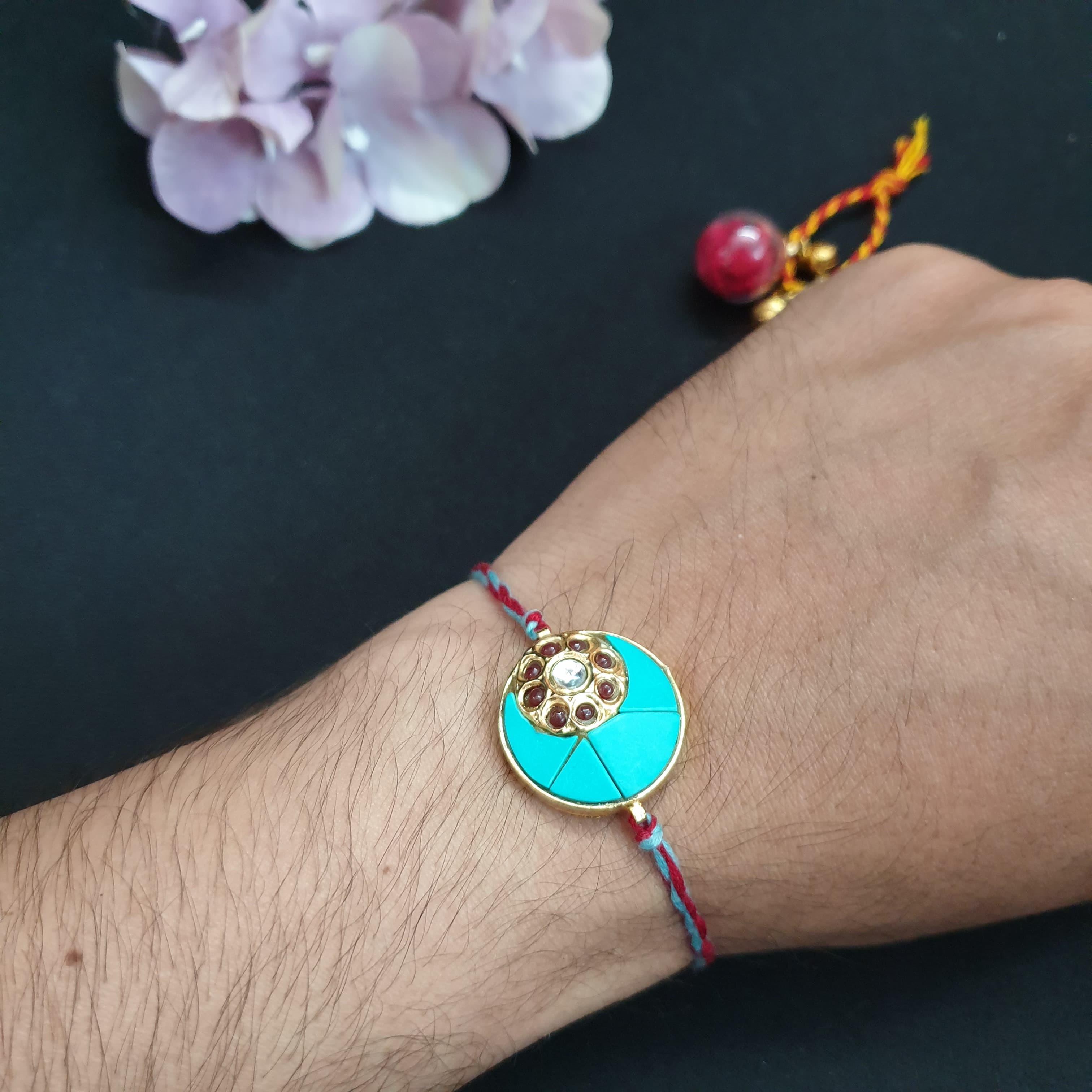 Turquoise Jadau Rakhi For Rakshabandhan (Pack of One)