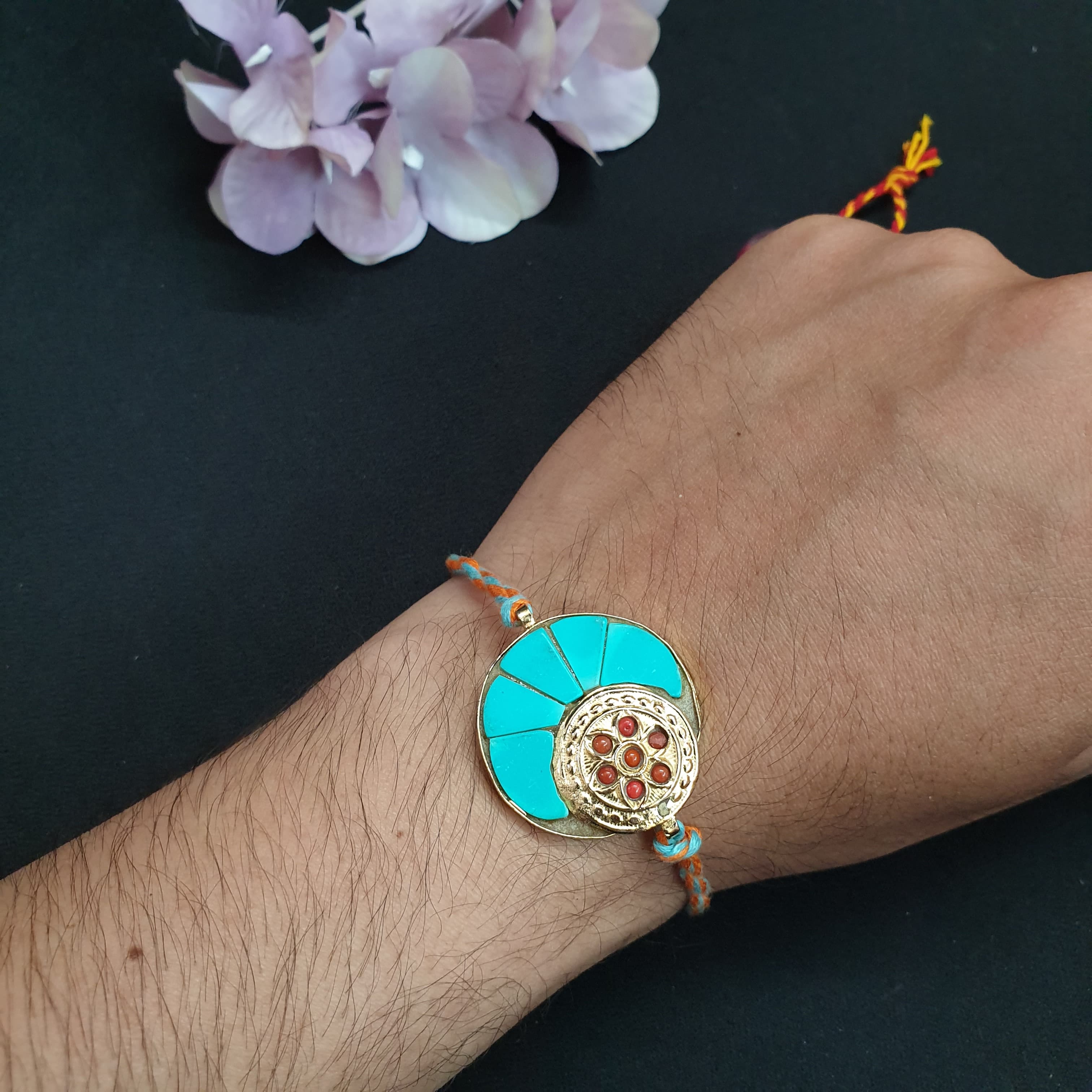 Turquoise Jadau Rakhi For Brother (Pack of One)
