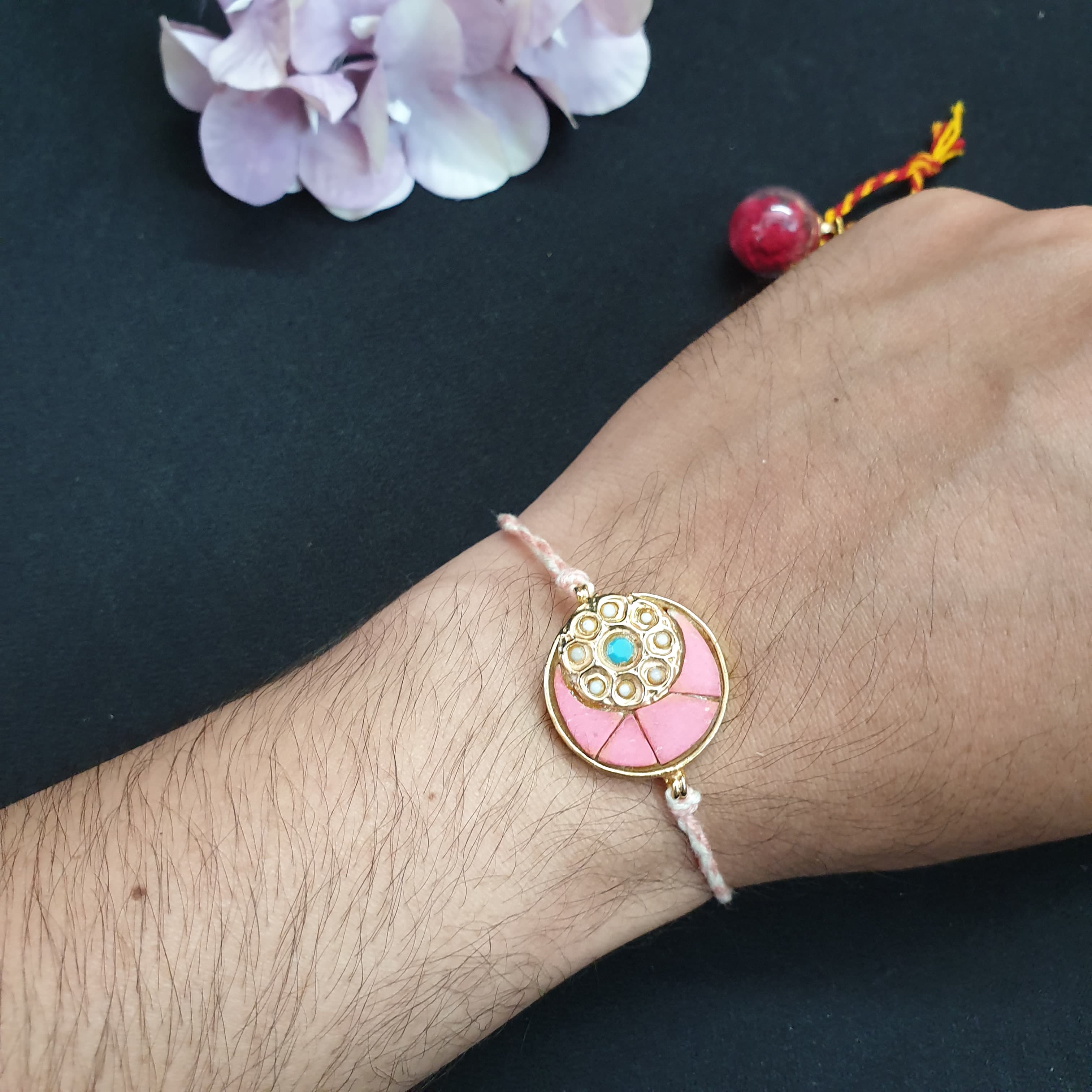 Pink Jadau Rakhi For Brother (Pack of One)