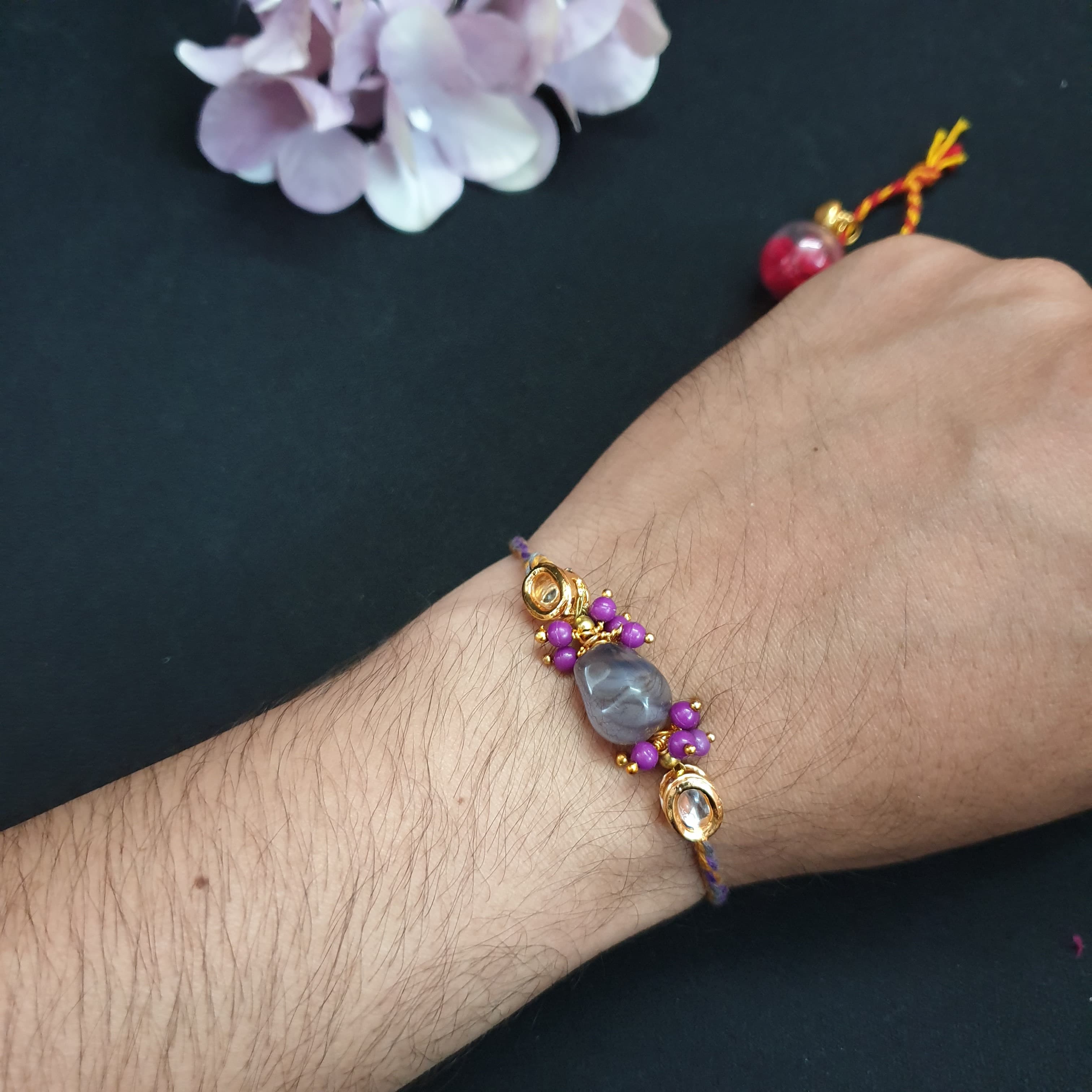 Purple Kundan Rakhi For Brother (Pack of One)