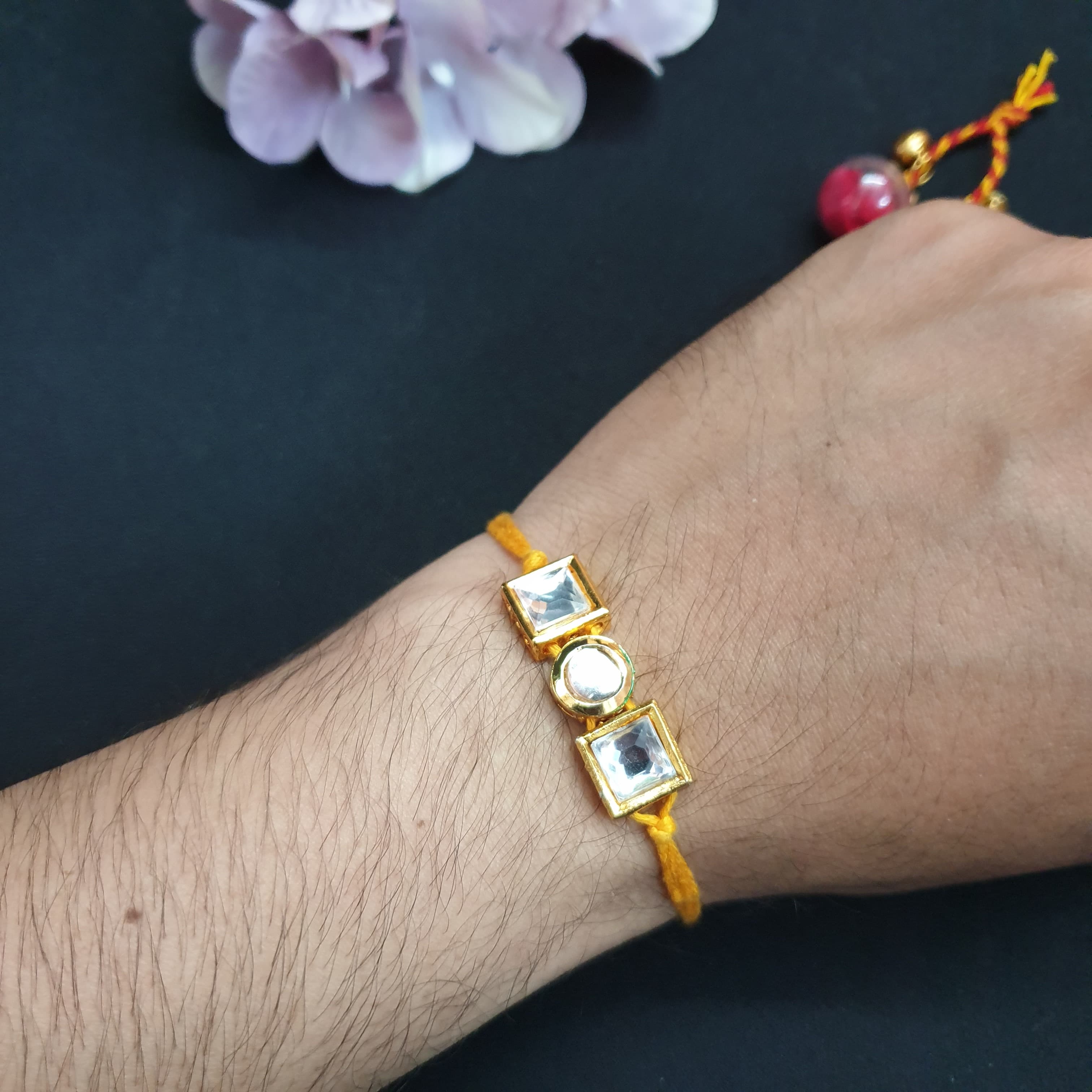 Yellow Kundan Rakhi For Rakshabandhan (Pack of One)