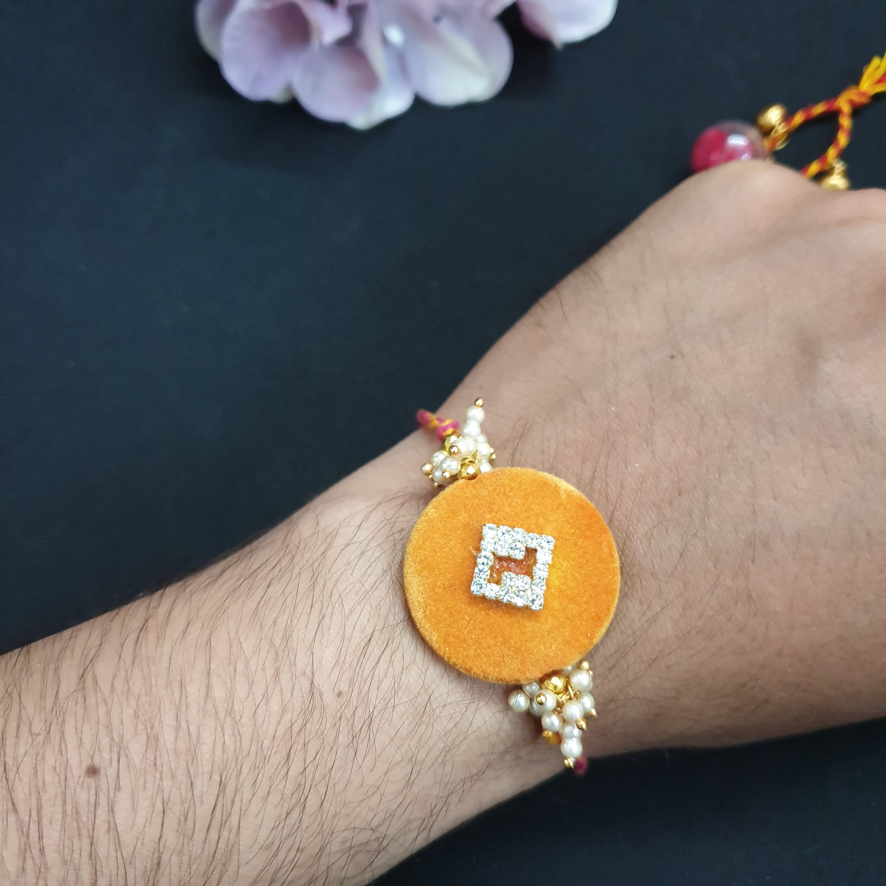 Yellow Velvet Rakhi For Rakshabandhan (Pack of One)