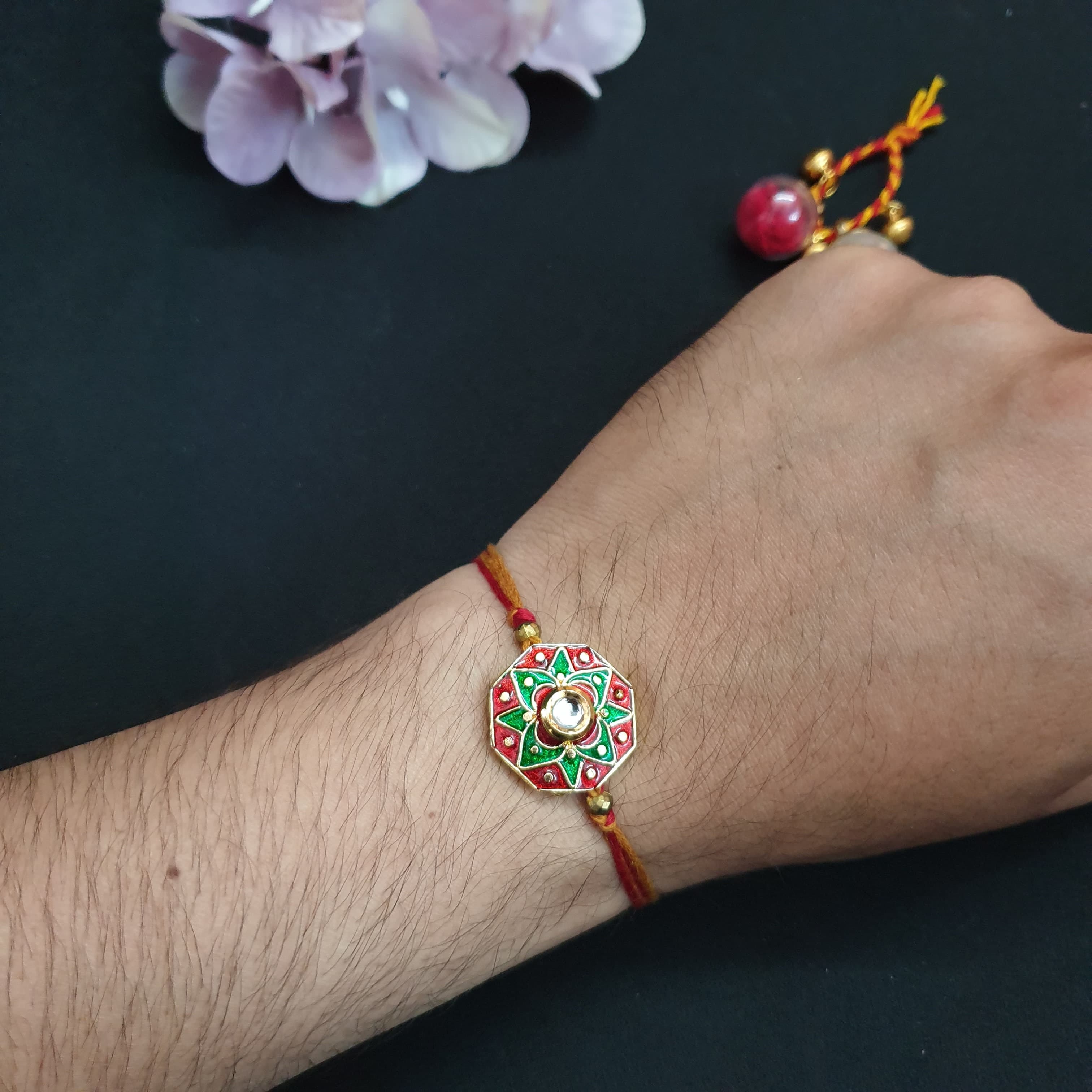 Red Green Kundan Polki Rakhi For Rakshabandhan (Pack of One)