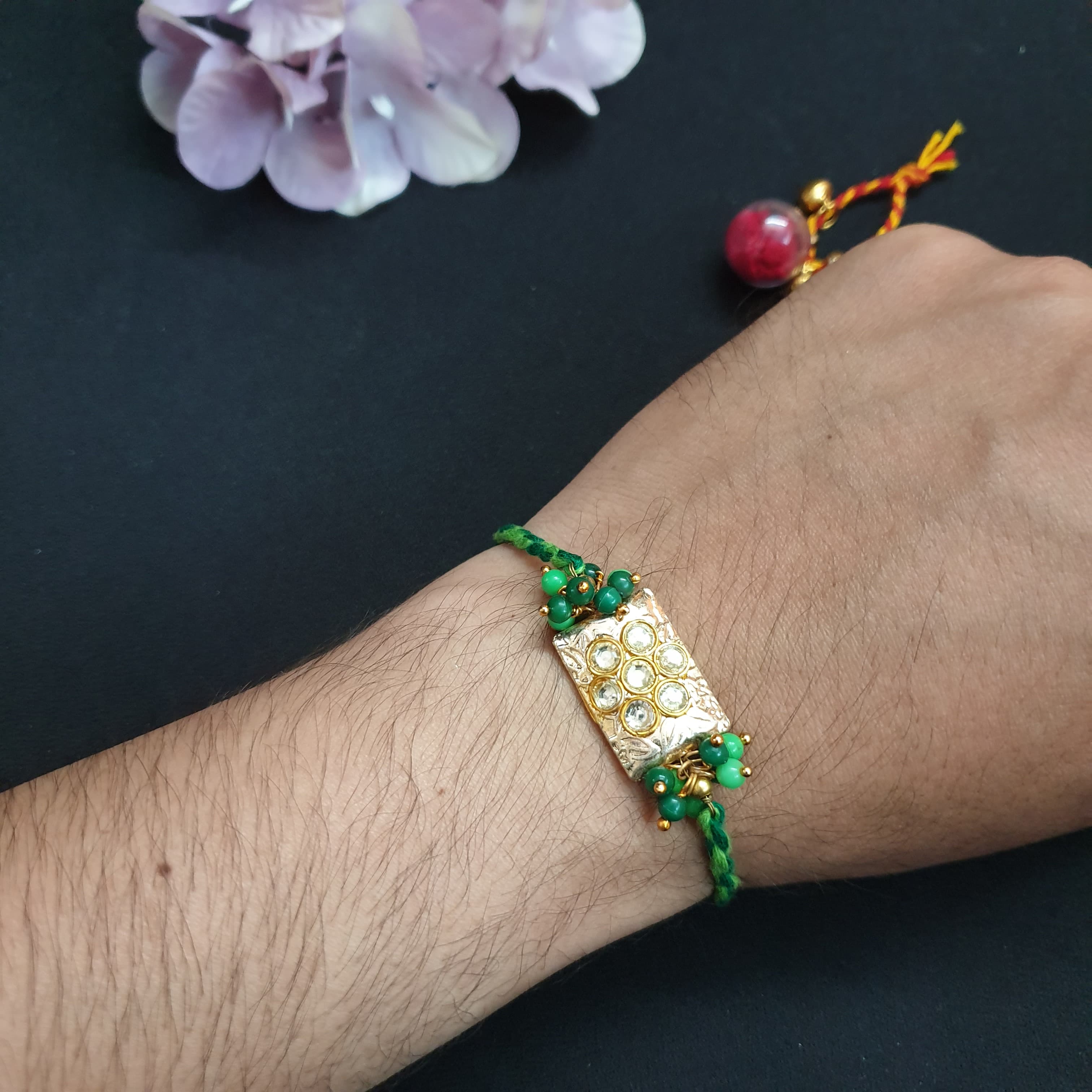 Green Kundan Stone Rakhi For Rakshabandhan (Pack of One)