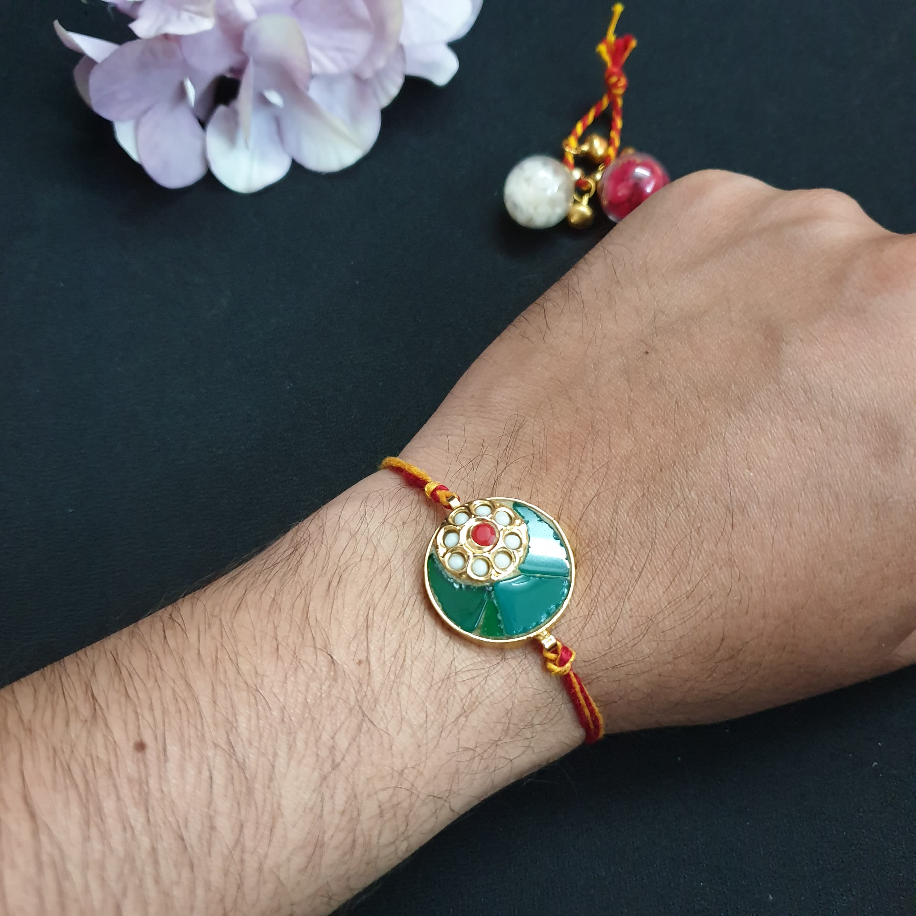 Green Takkar Jadau Rakhi (Pack of One)