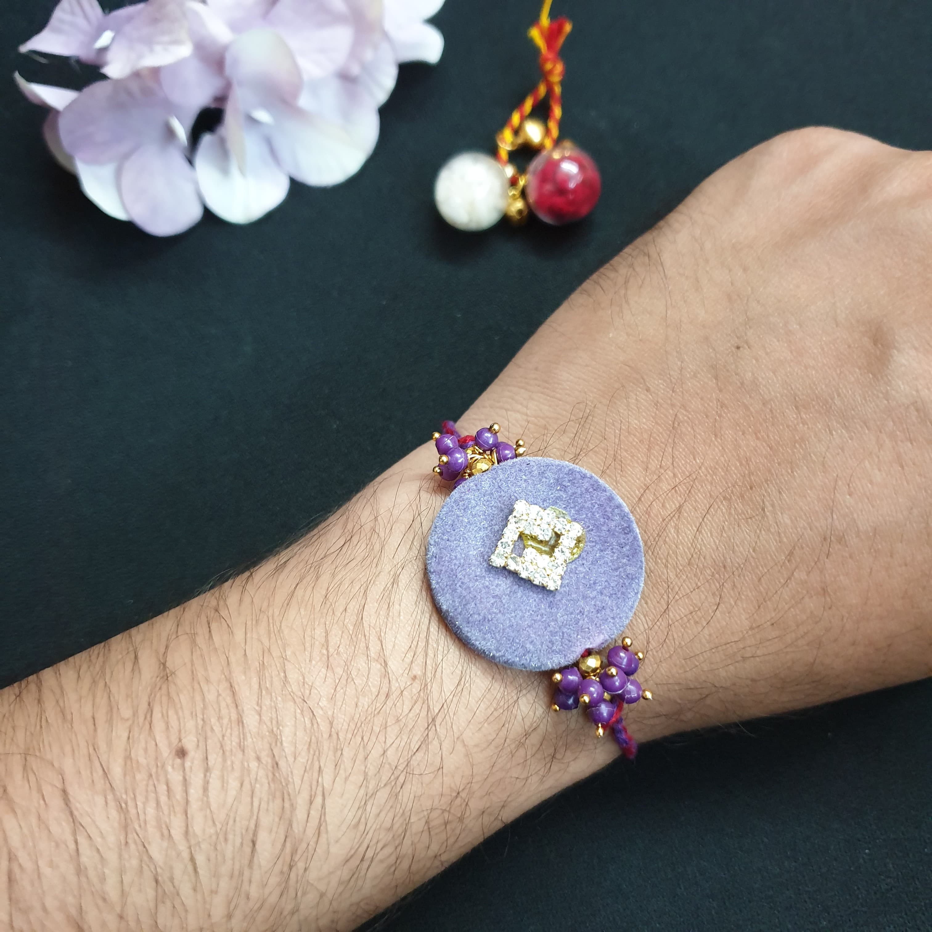Purple Velvet Stone Rakhi (Pack of One)