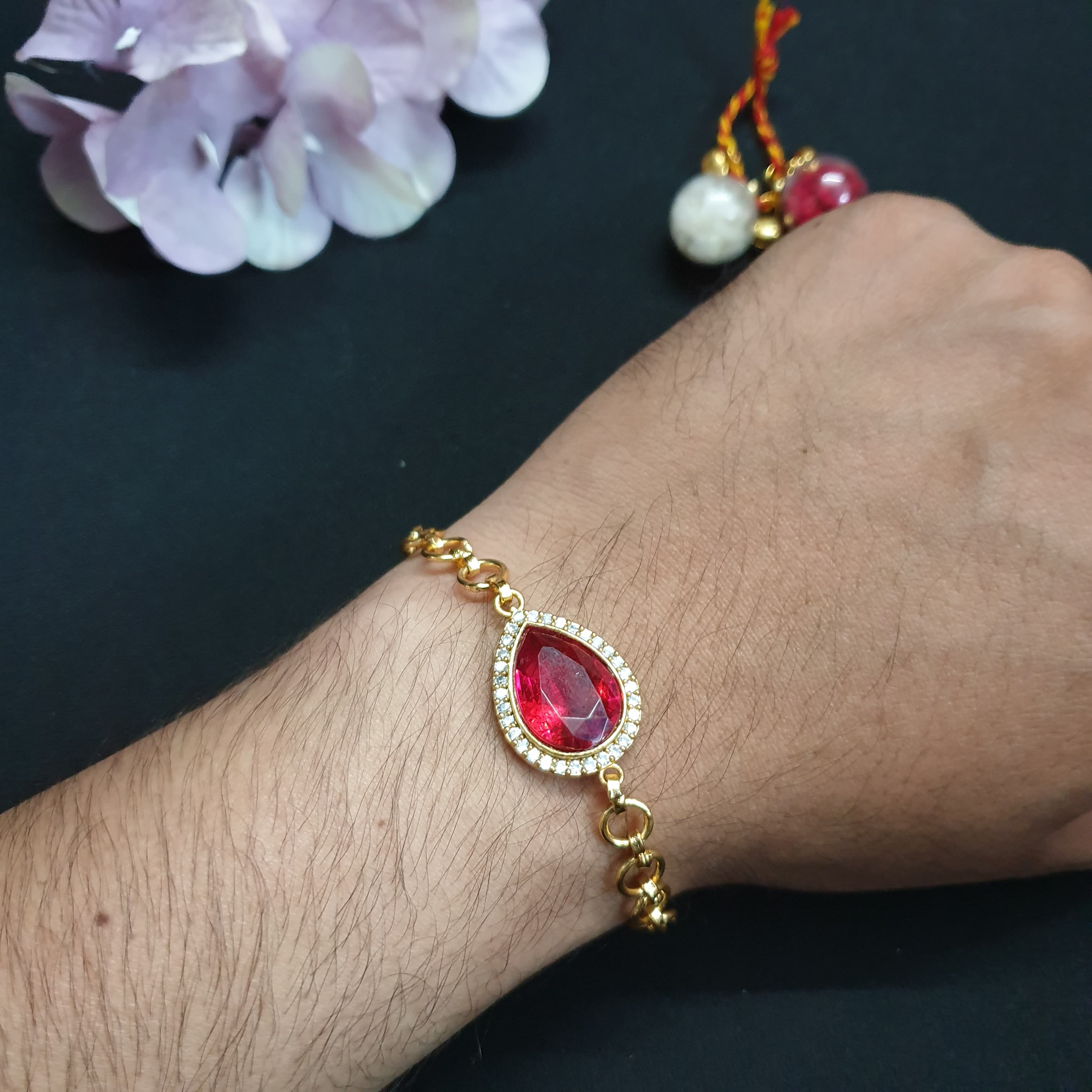 Pink Stone Drop Chain Rakhi (Pack of One)