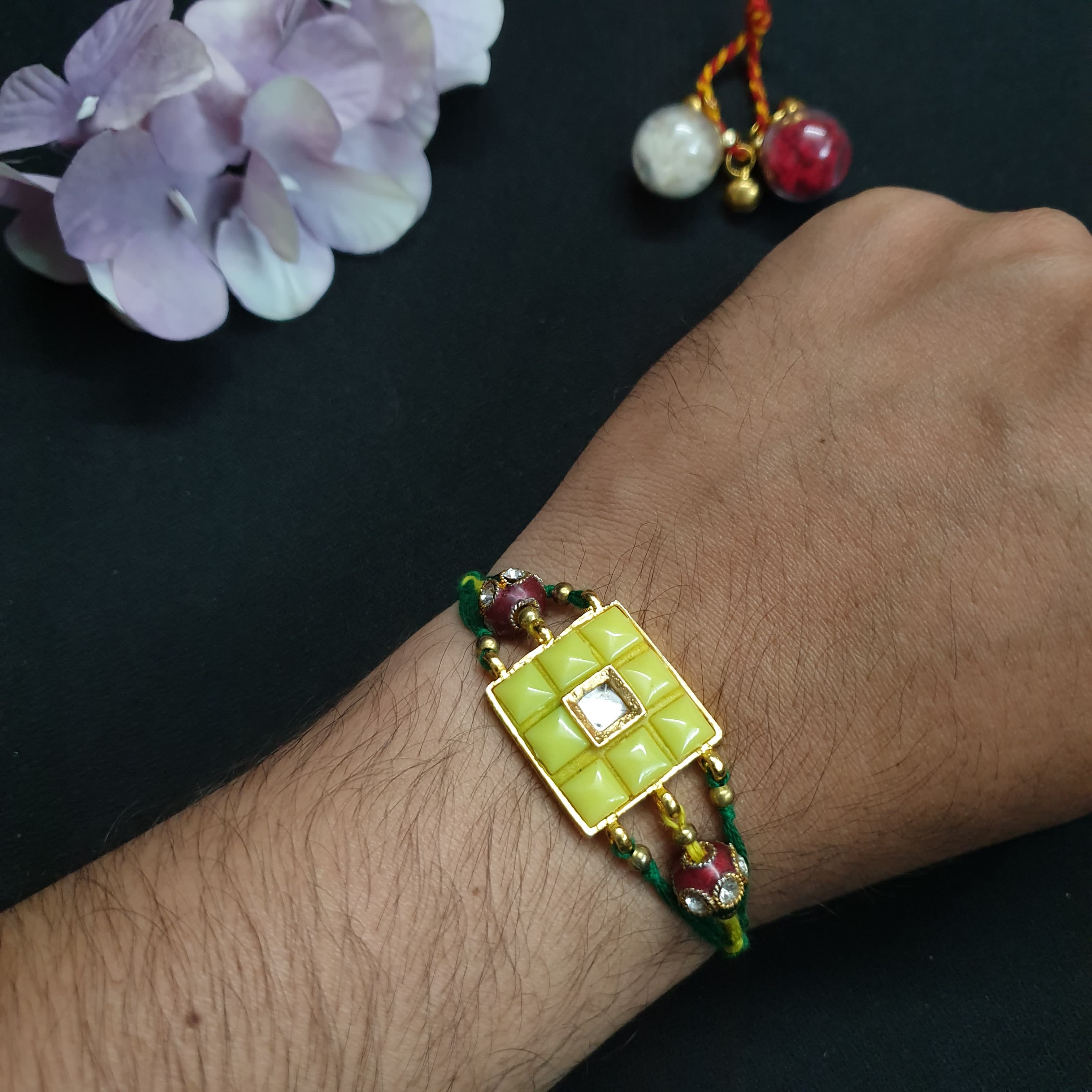 Yellow Takkar Stone Rakhi (Pack of One)