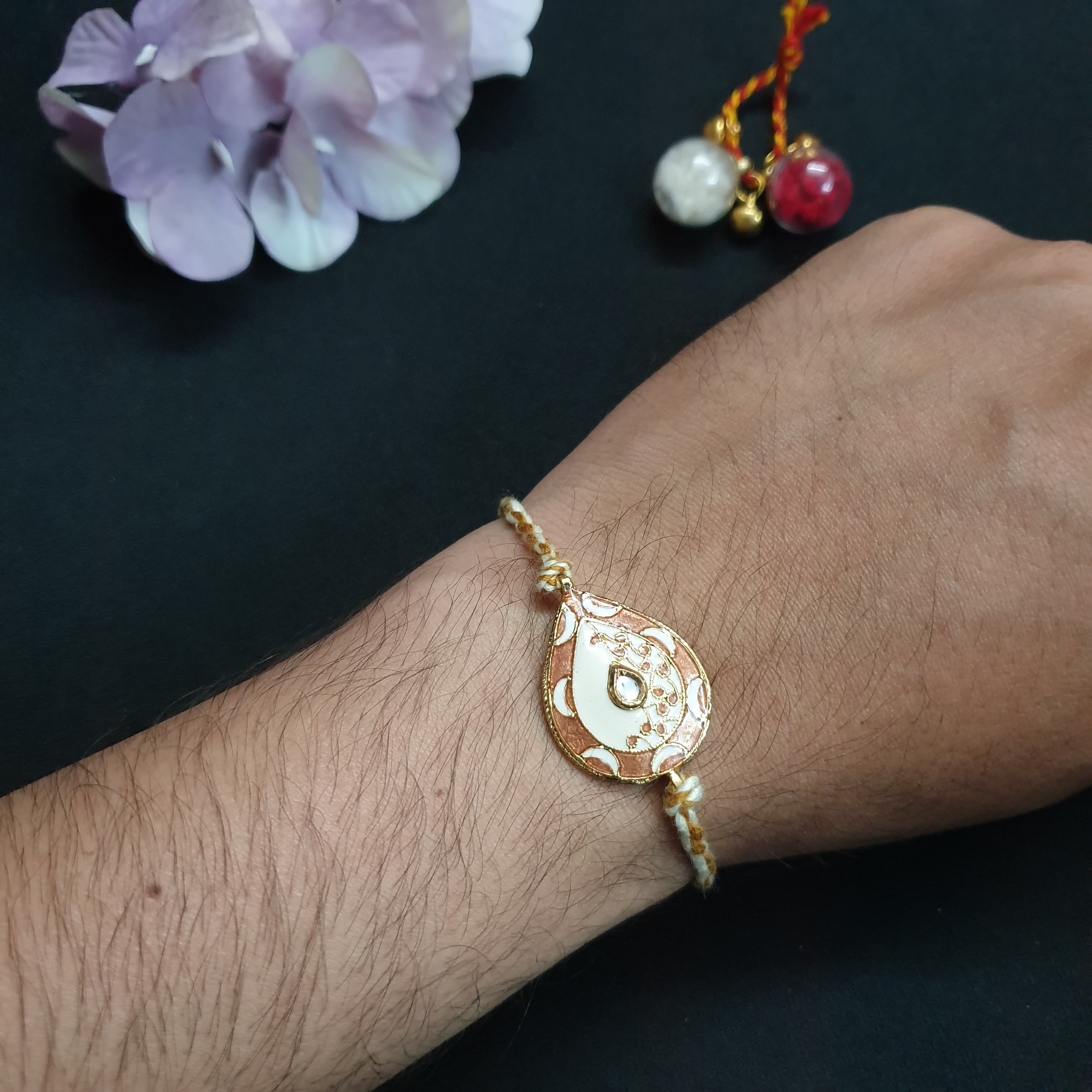 Peach Meenakari Rakhi (Pack of One)