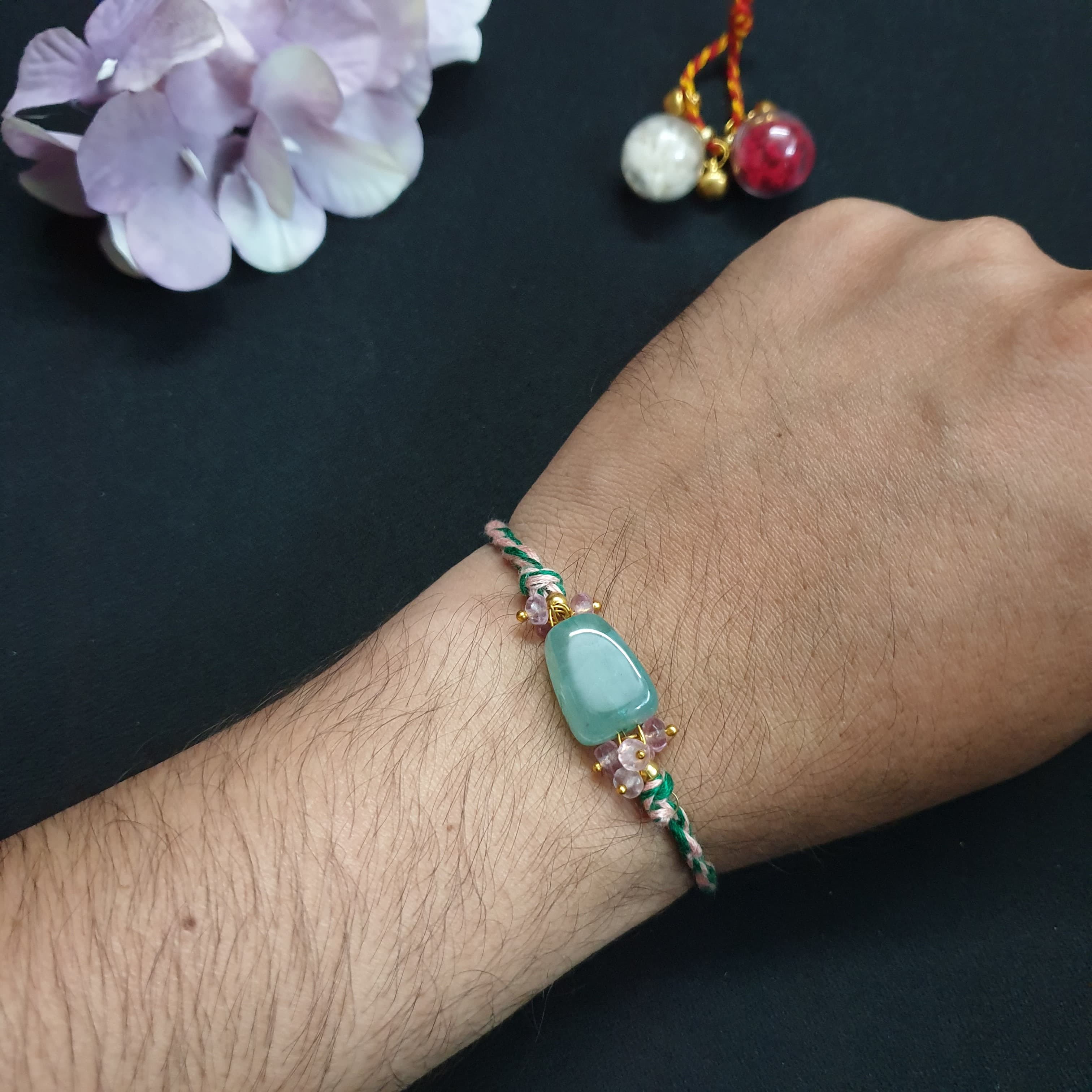Emerald Jade Stone Rakhi (Pack of One)