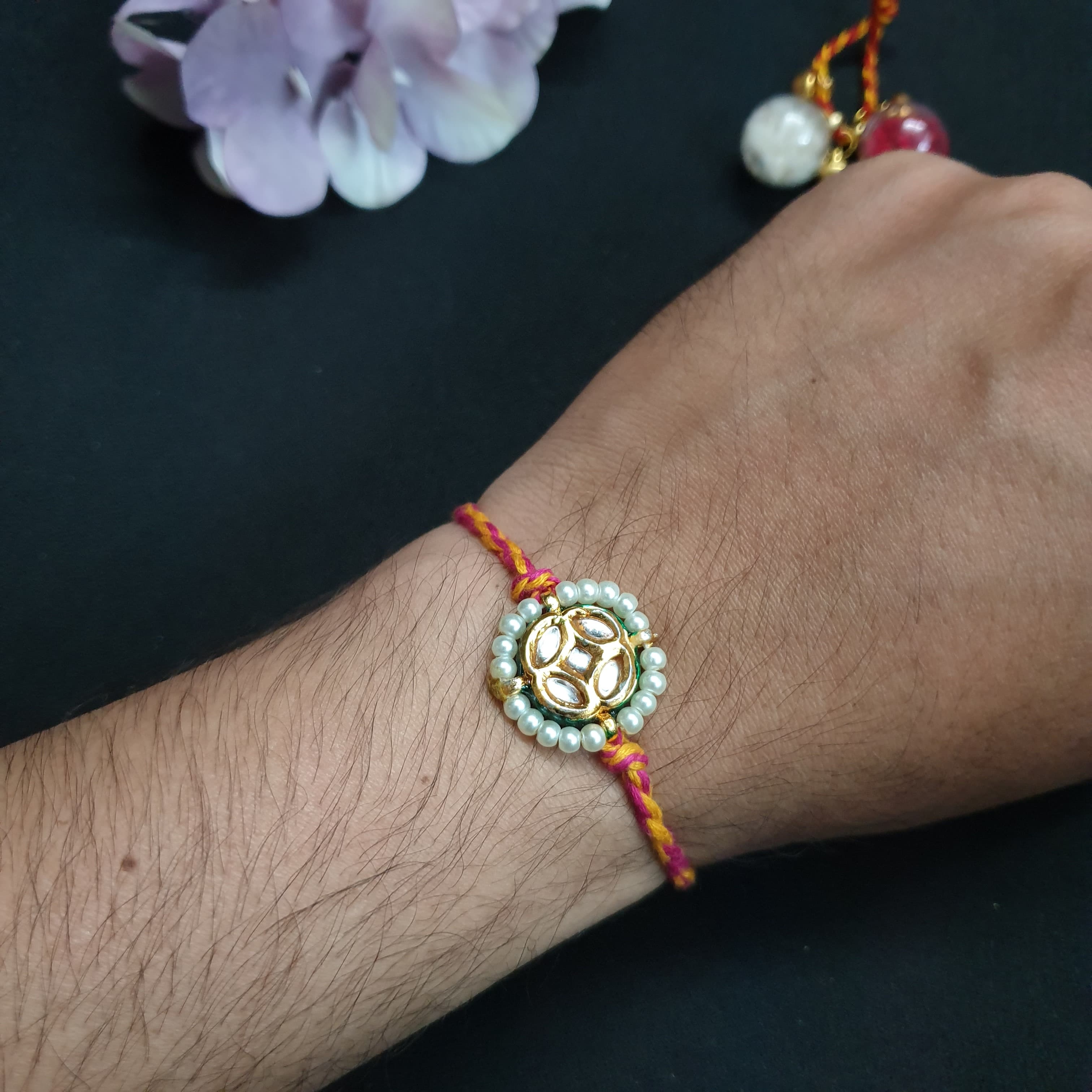 Kundan Stone Round Rakhi (Pack of One)