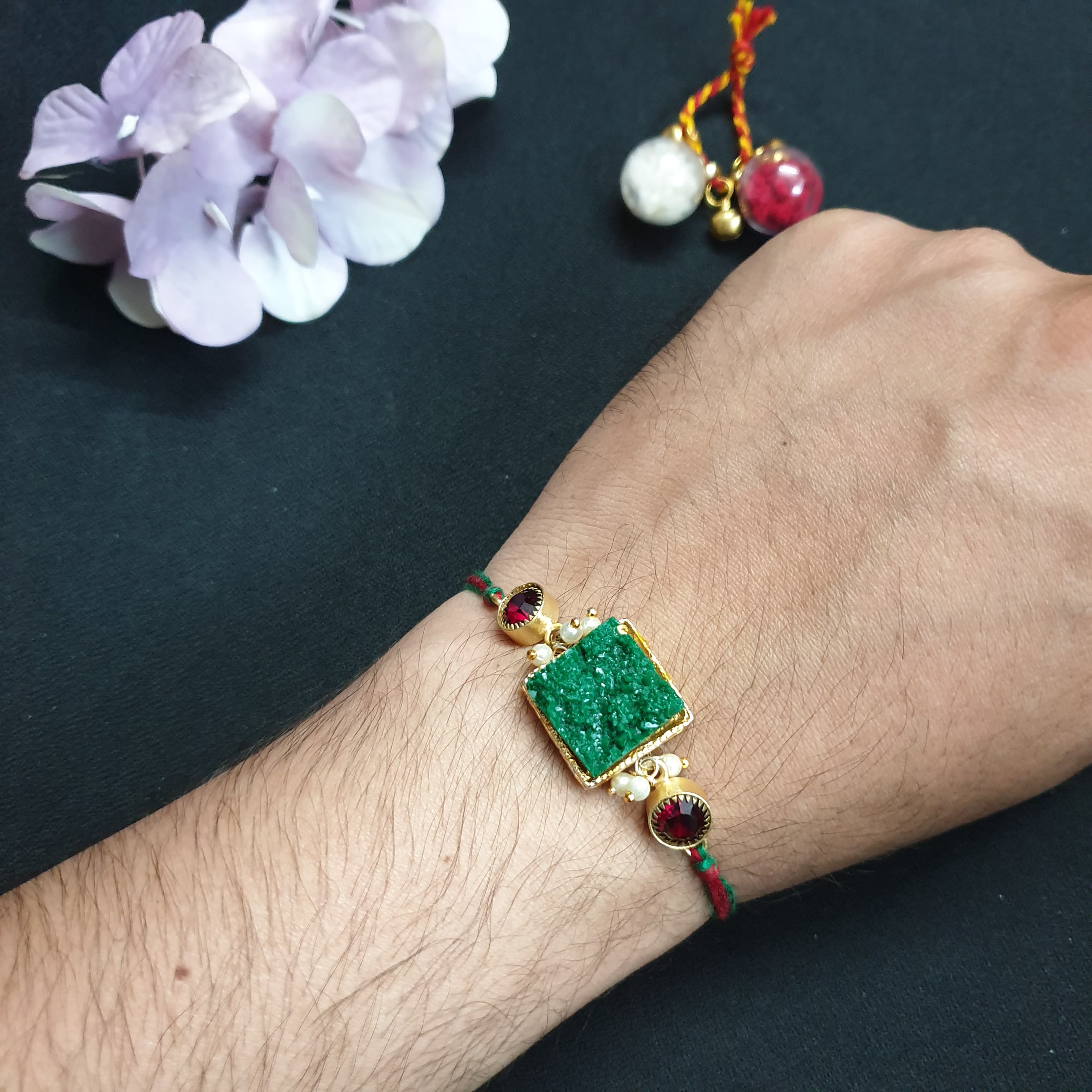 Green Druzy Stone Rakhi (Pack of One)