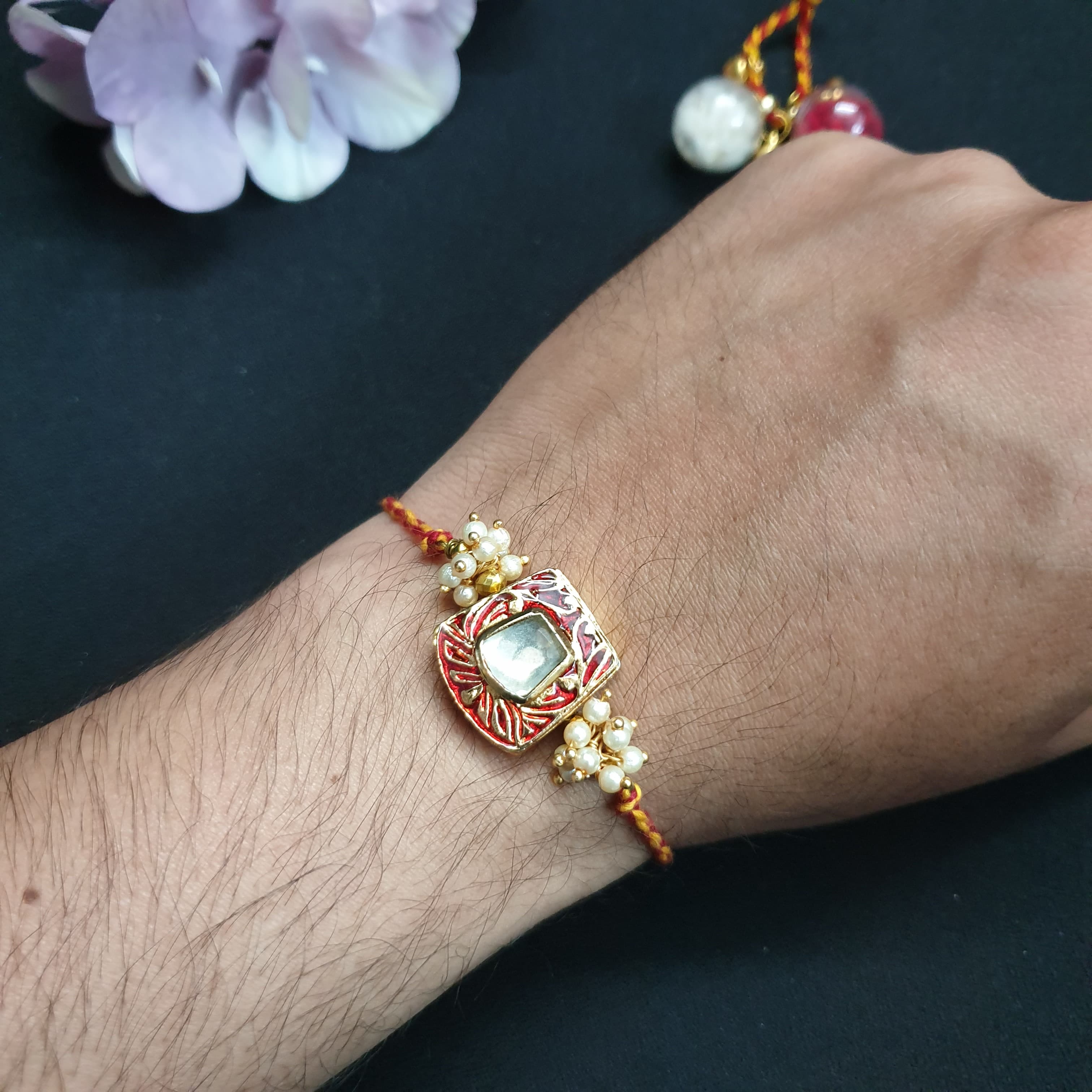 Maroon Meenakari Pearl Rakhi (Pack of One)