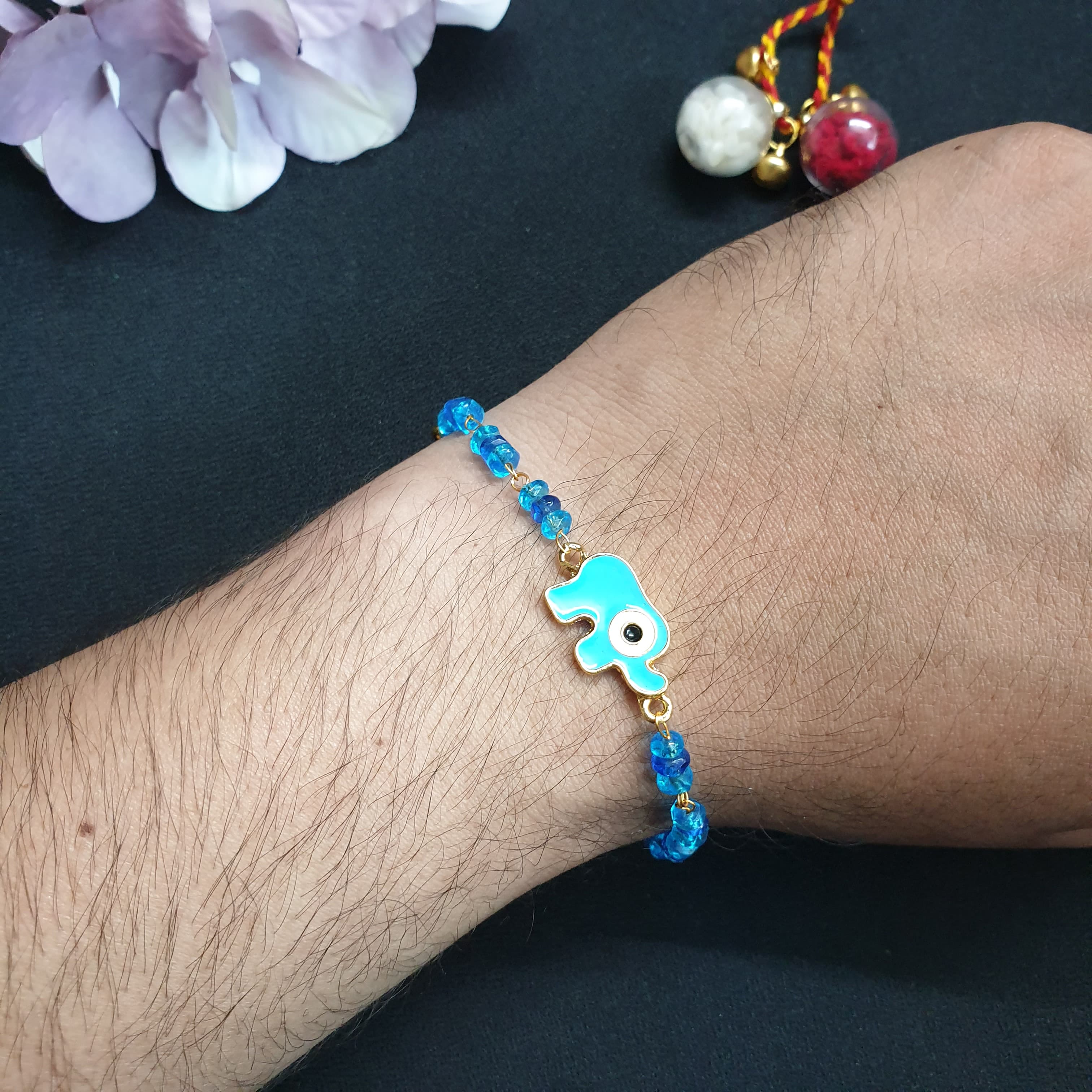 Blue Elephant Beads Bracelet Rakhi (Pack of One)