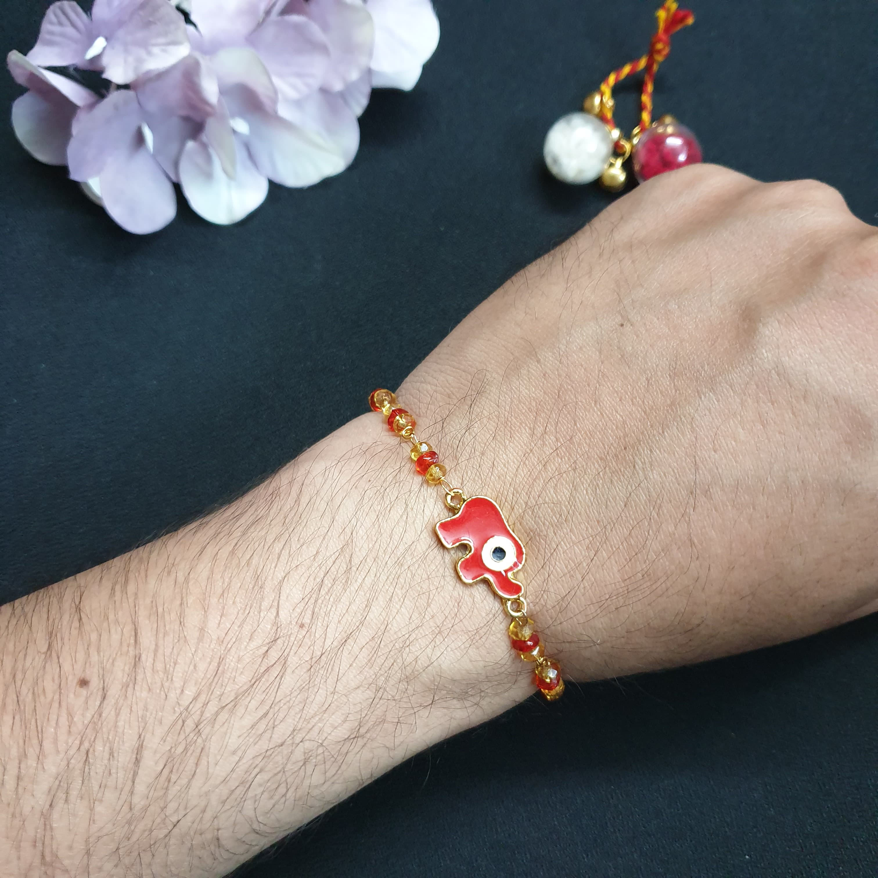 Red Elephant Beads Bracelet Rakhi (Pack of One)