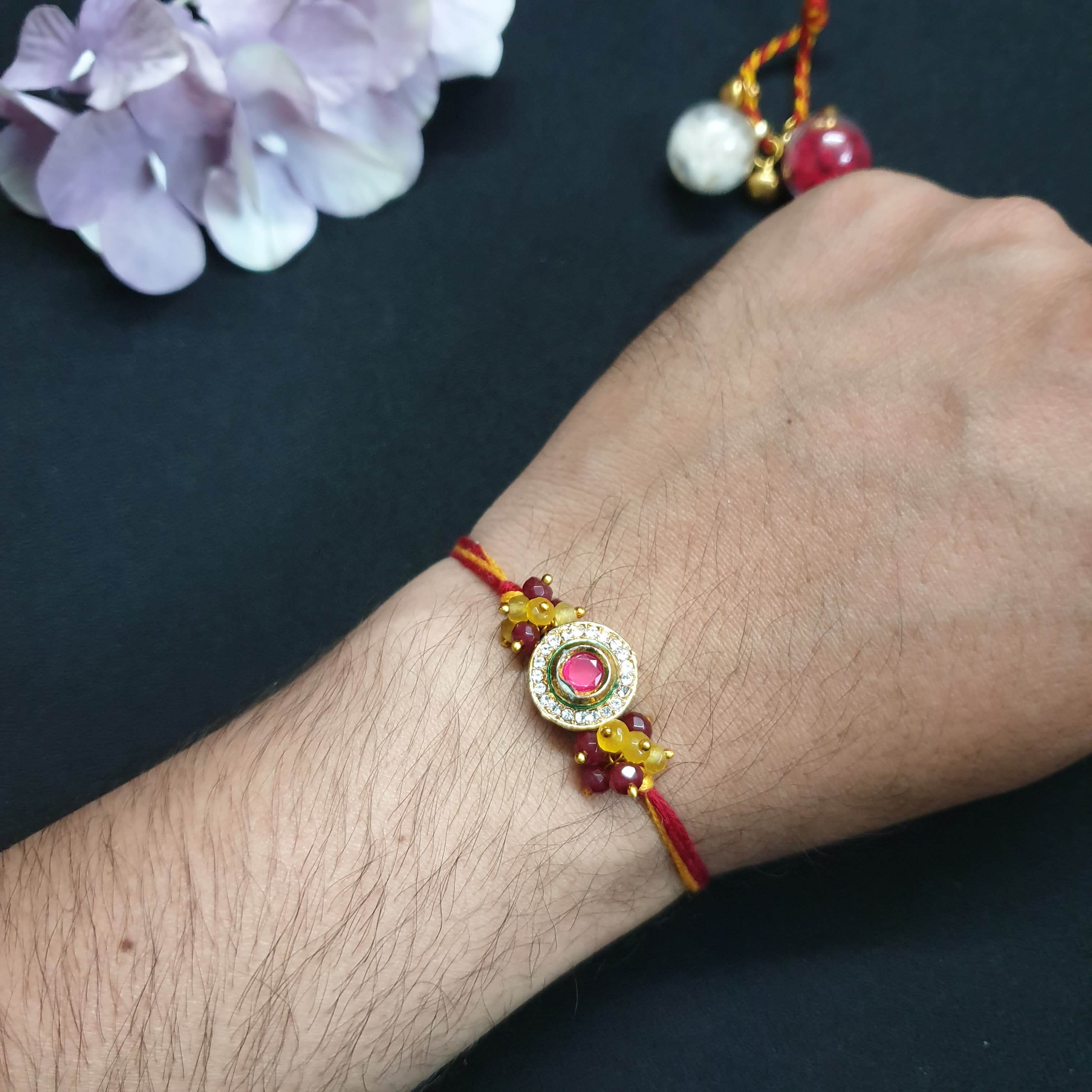 Red AD Stone Rakhi (Pack of One)