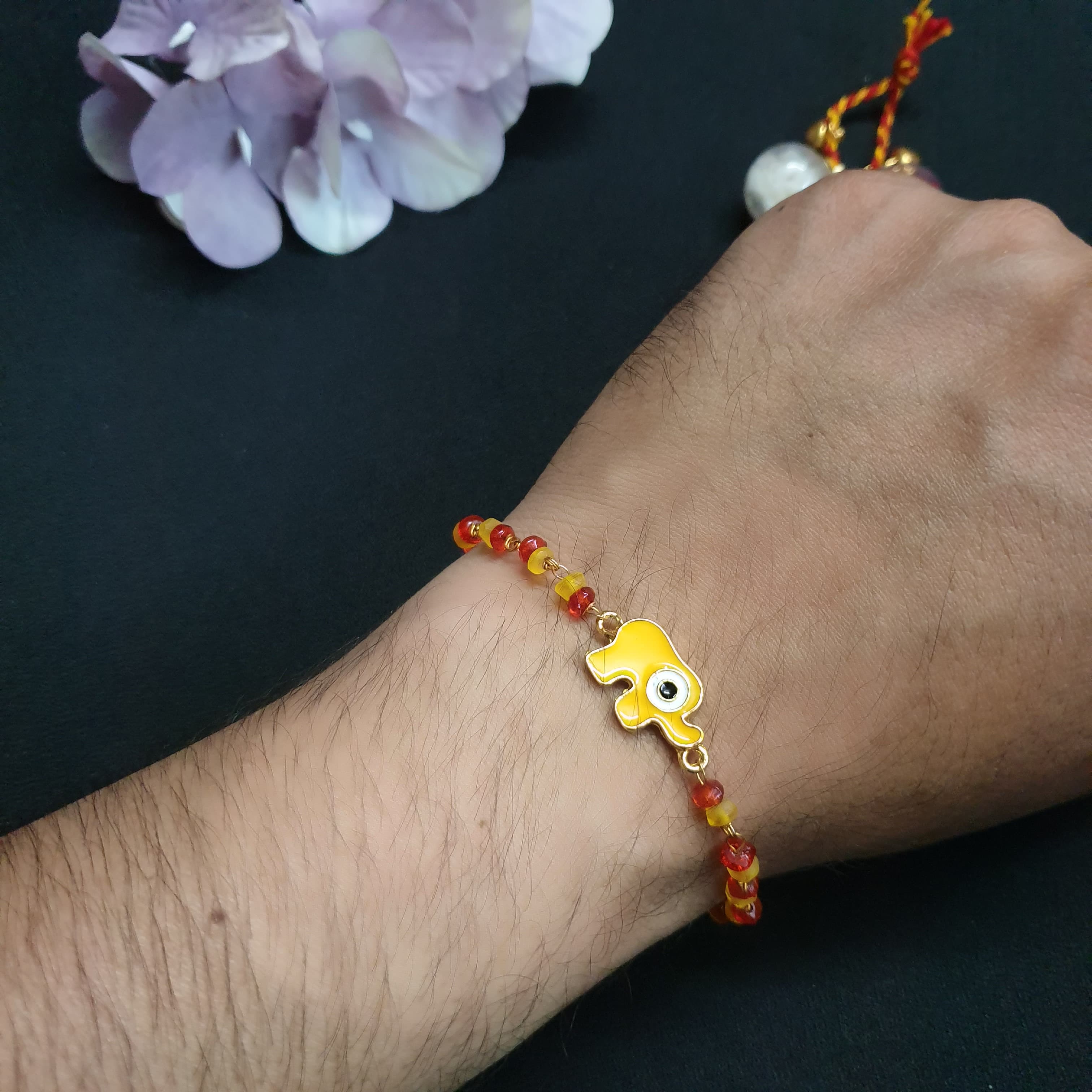 Yellow Elephant Chain Bracelet Rakhi (Pack of One)
