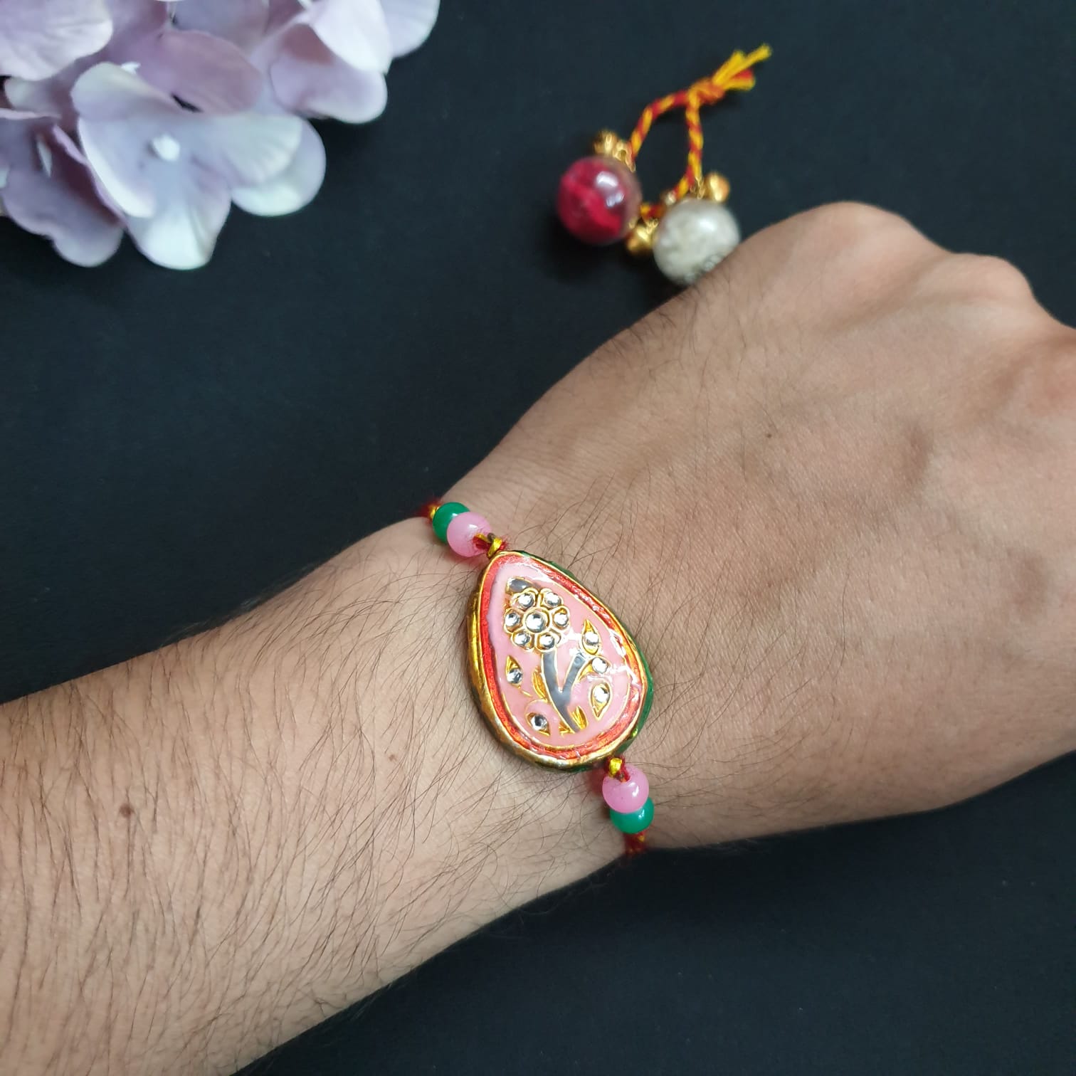 Pink Meenakari Drop Rakhi (Pack of One)