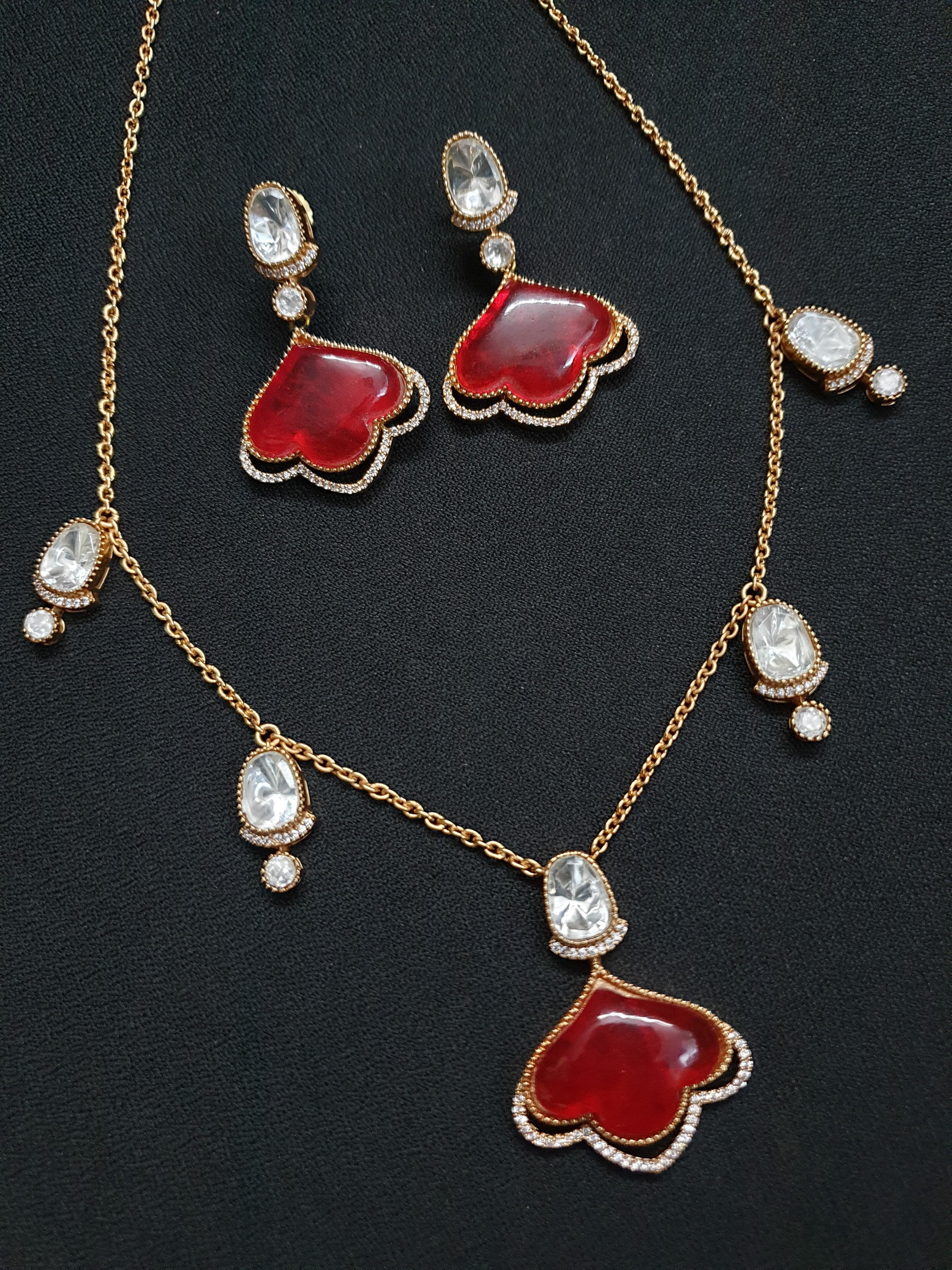 Ruby Red Delicate Kundan Chain Necklace