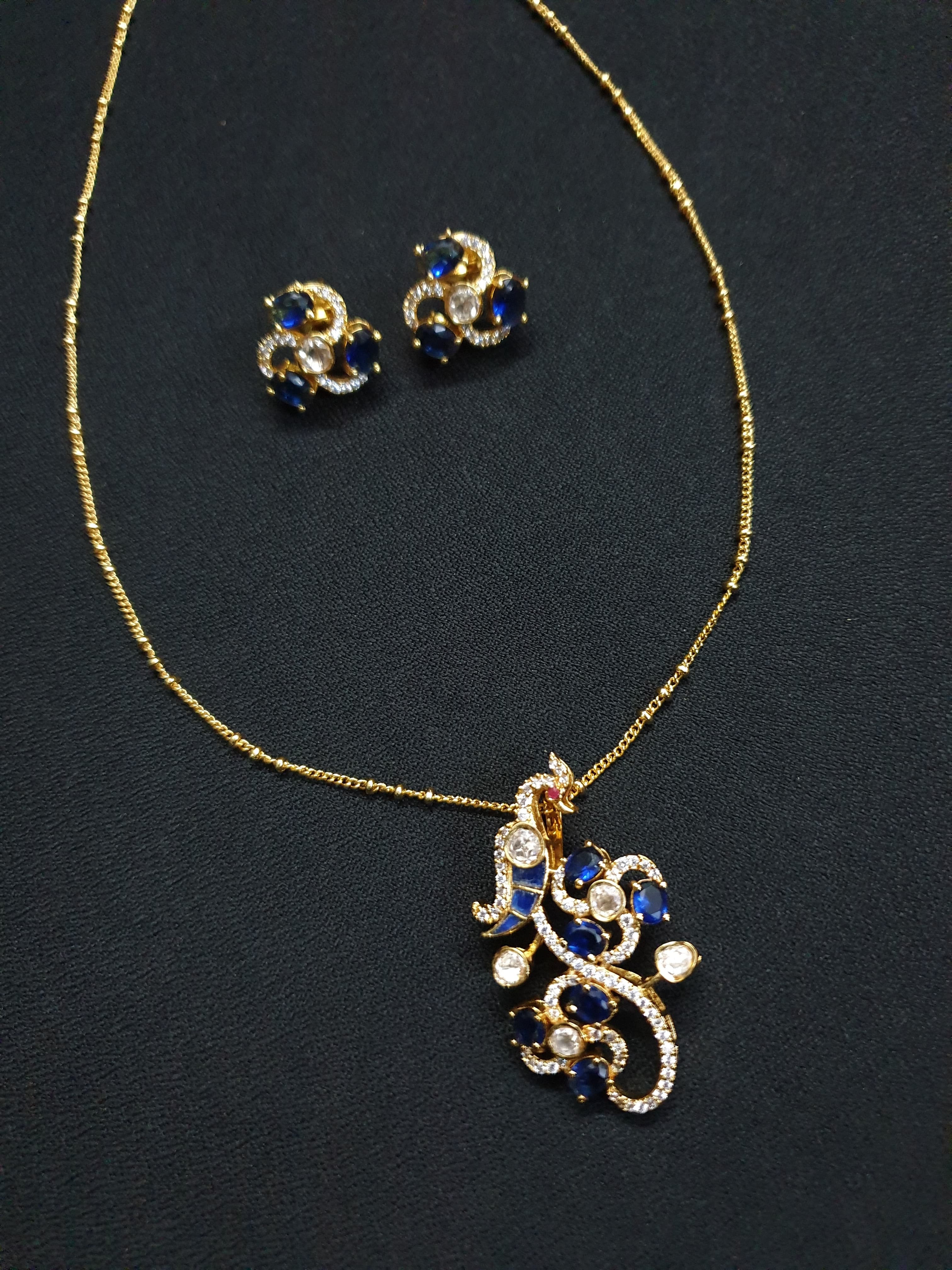 Blue Stone Dainty AD Pendant Set